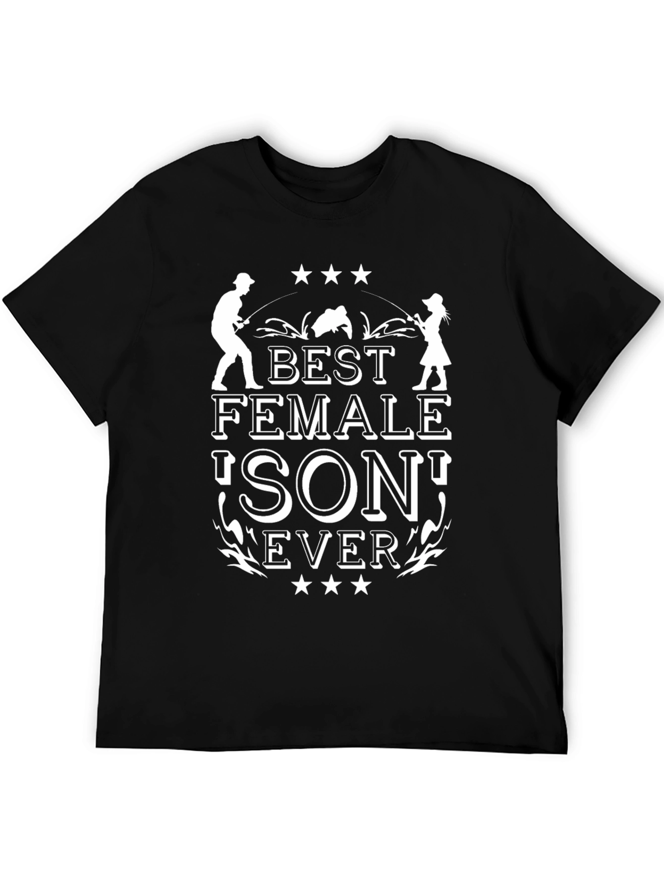 Black Best Female Son Ever T-Shirt - Fishing Design view 5