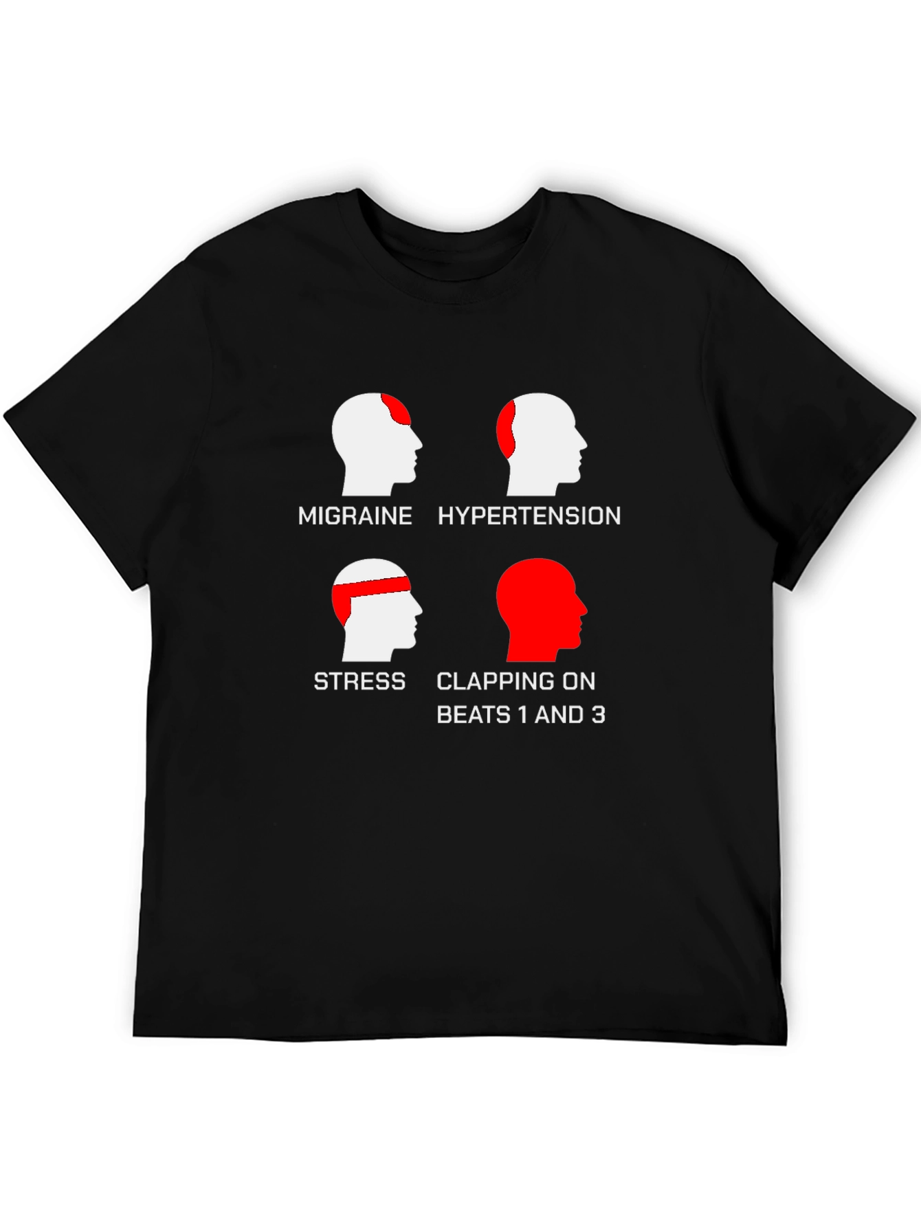 Black Funny Headache T-Shirt - Clapping on Beats view 5
