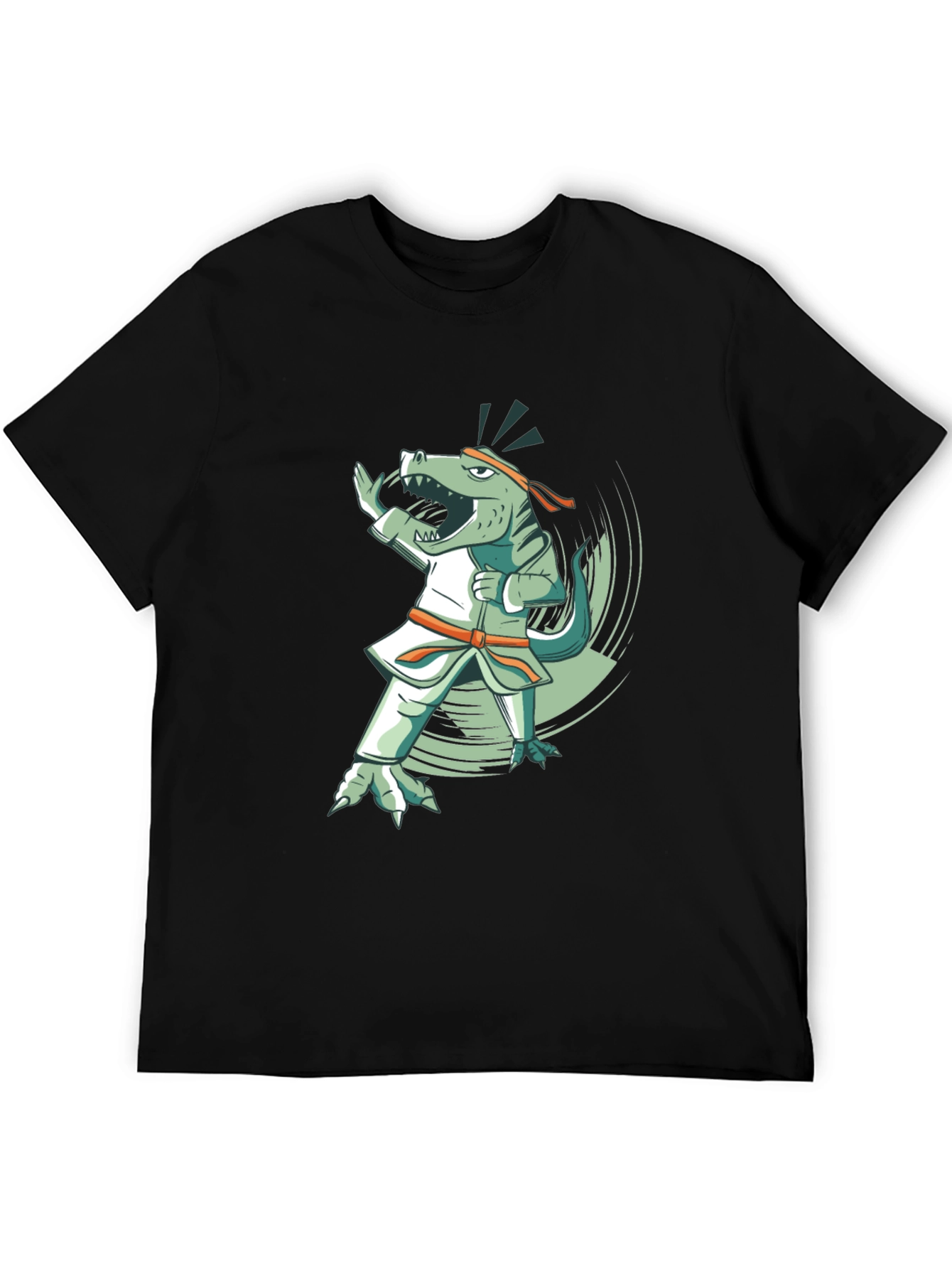 Black Martial Arts Dinosaur Black T-Shirt view 5