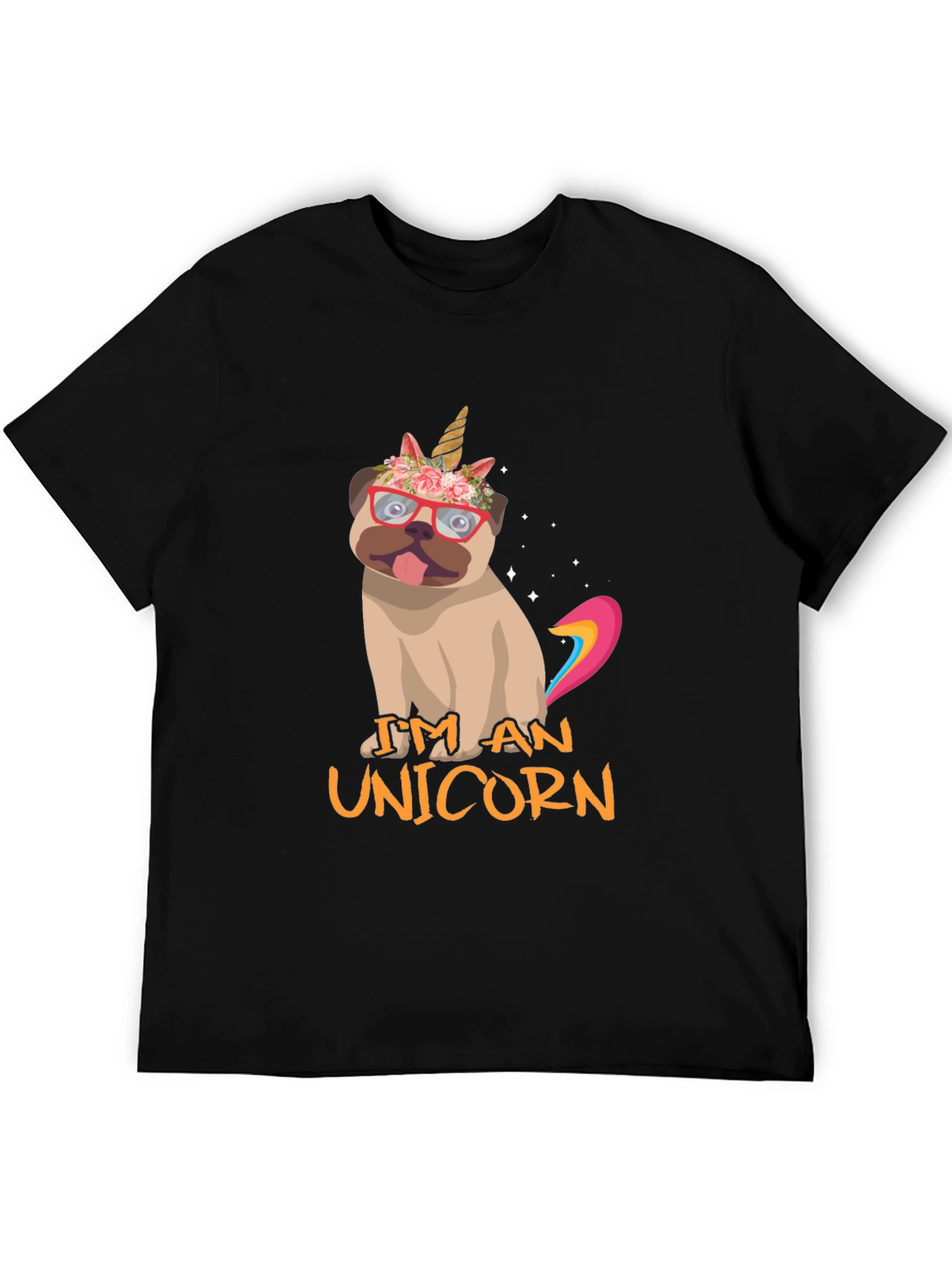 Black I'm An Unicorn Pug T-Shirt view 5