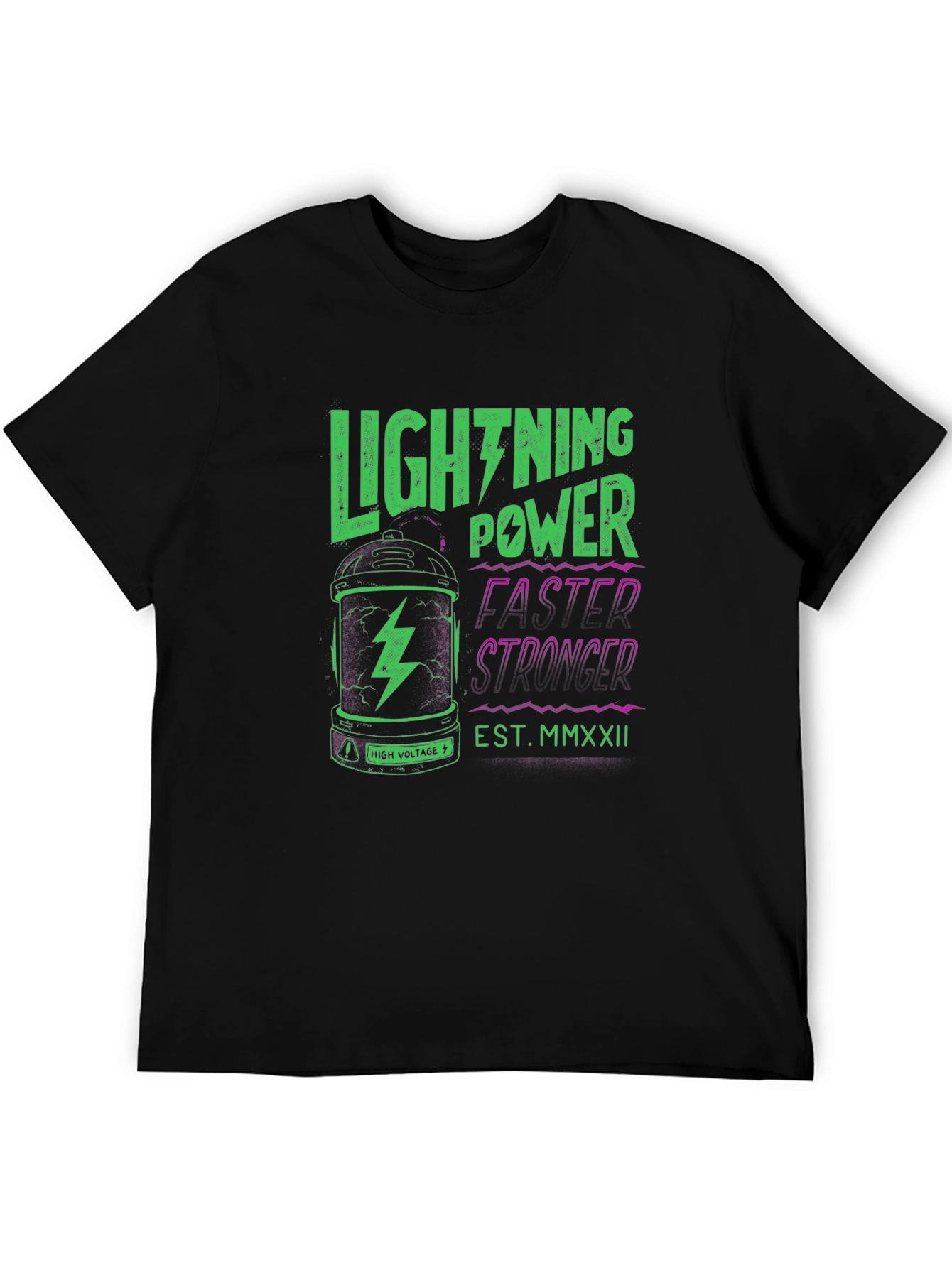 Black Lightning Power Graphic Tee - Black Cotton T-Shirt view 5
