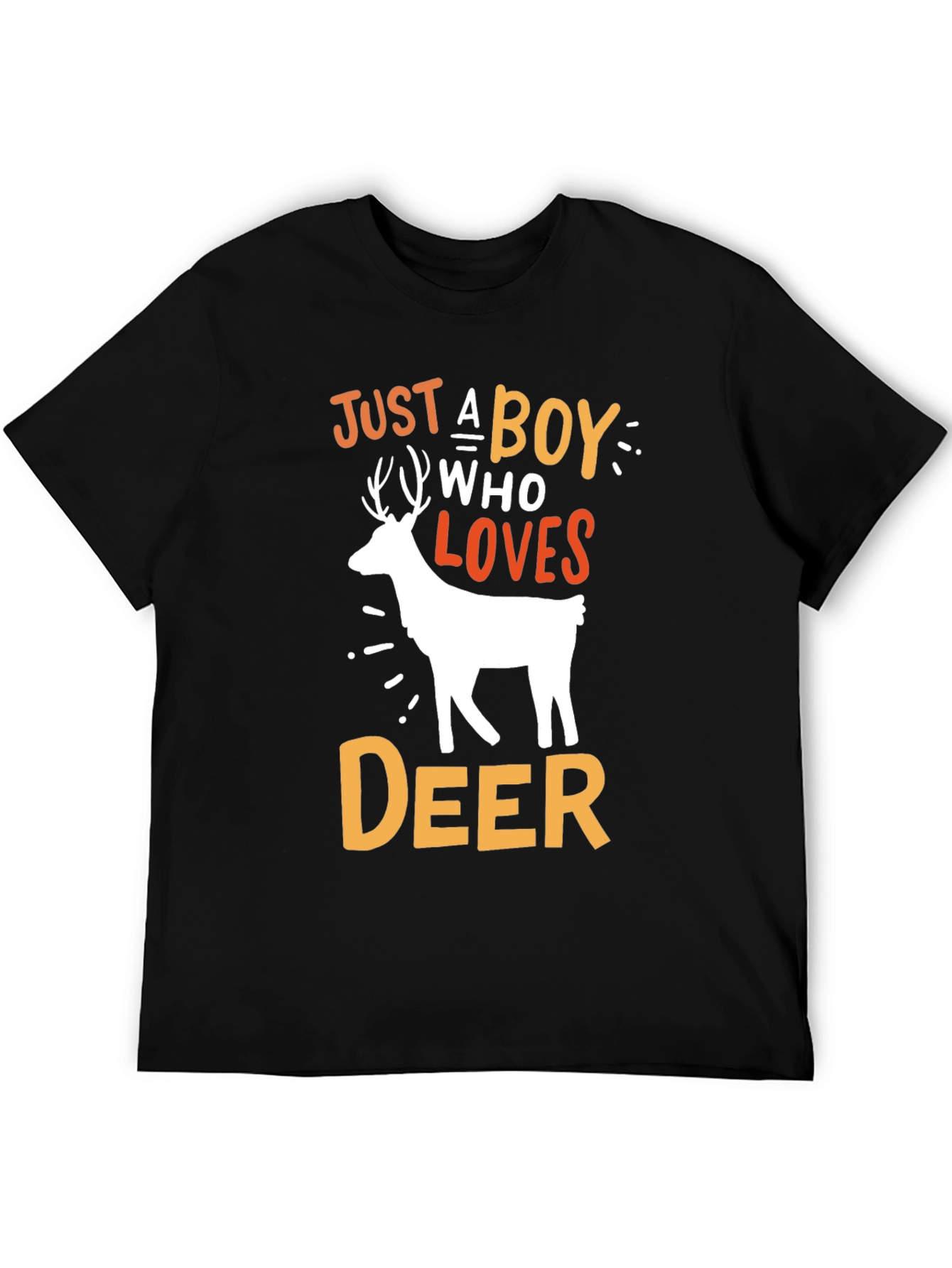 Black Just A Boy Who Loves Deer Graphic T-Shirt view 5