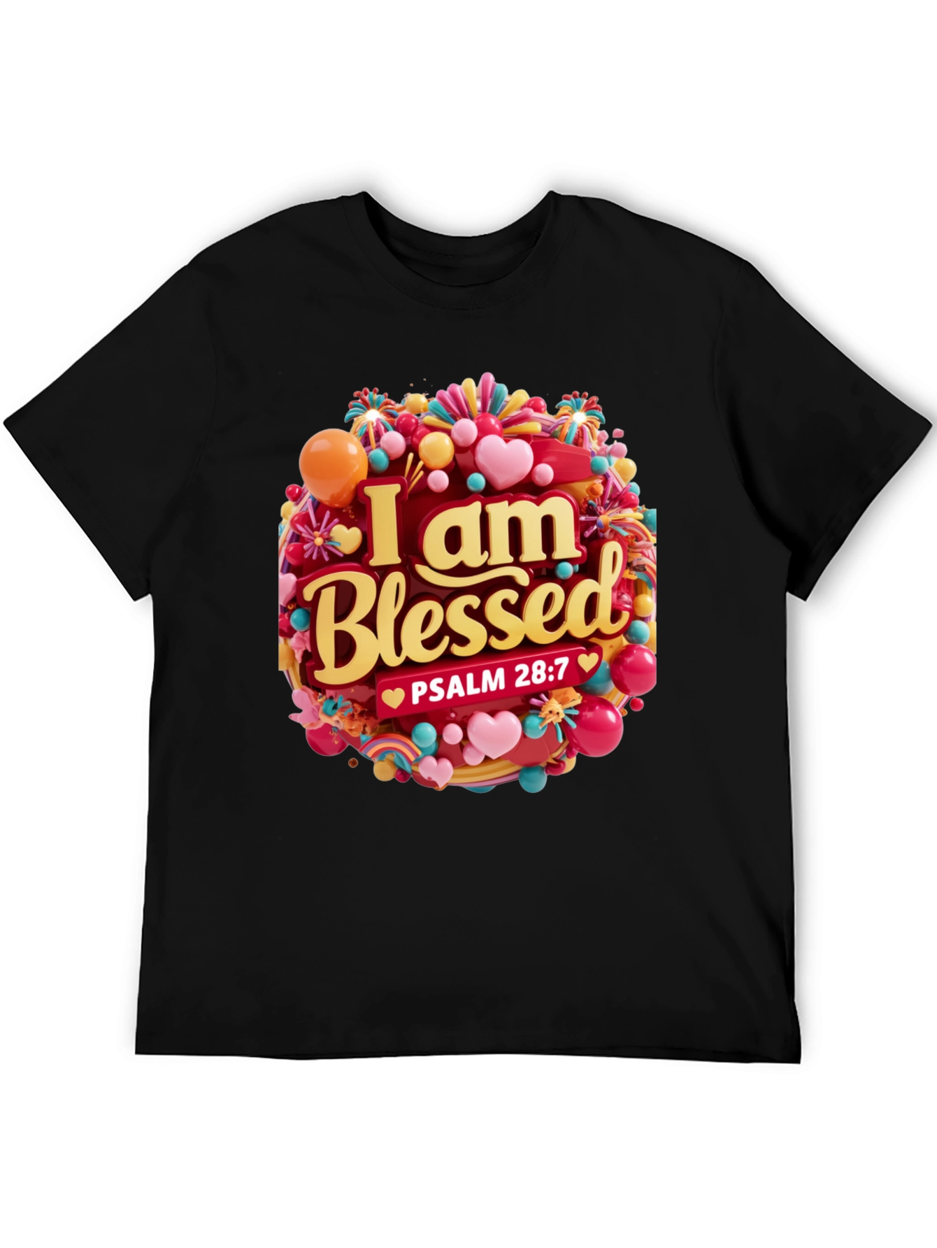 Black I Am Blessed T-Shirt - Psalm 28:7 - Christian Apparel view 5