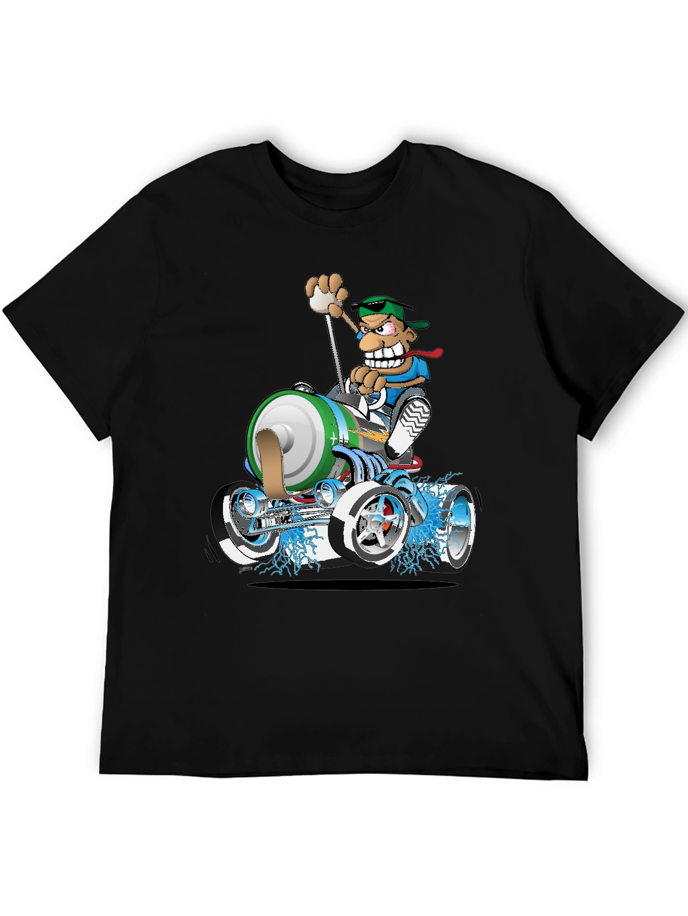 Black Cartoon Race Car T-Shirt view 5