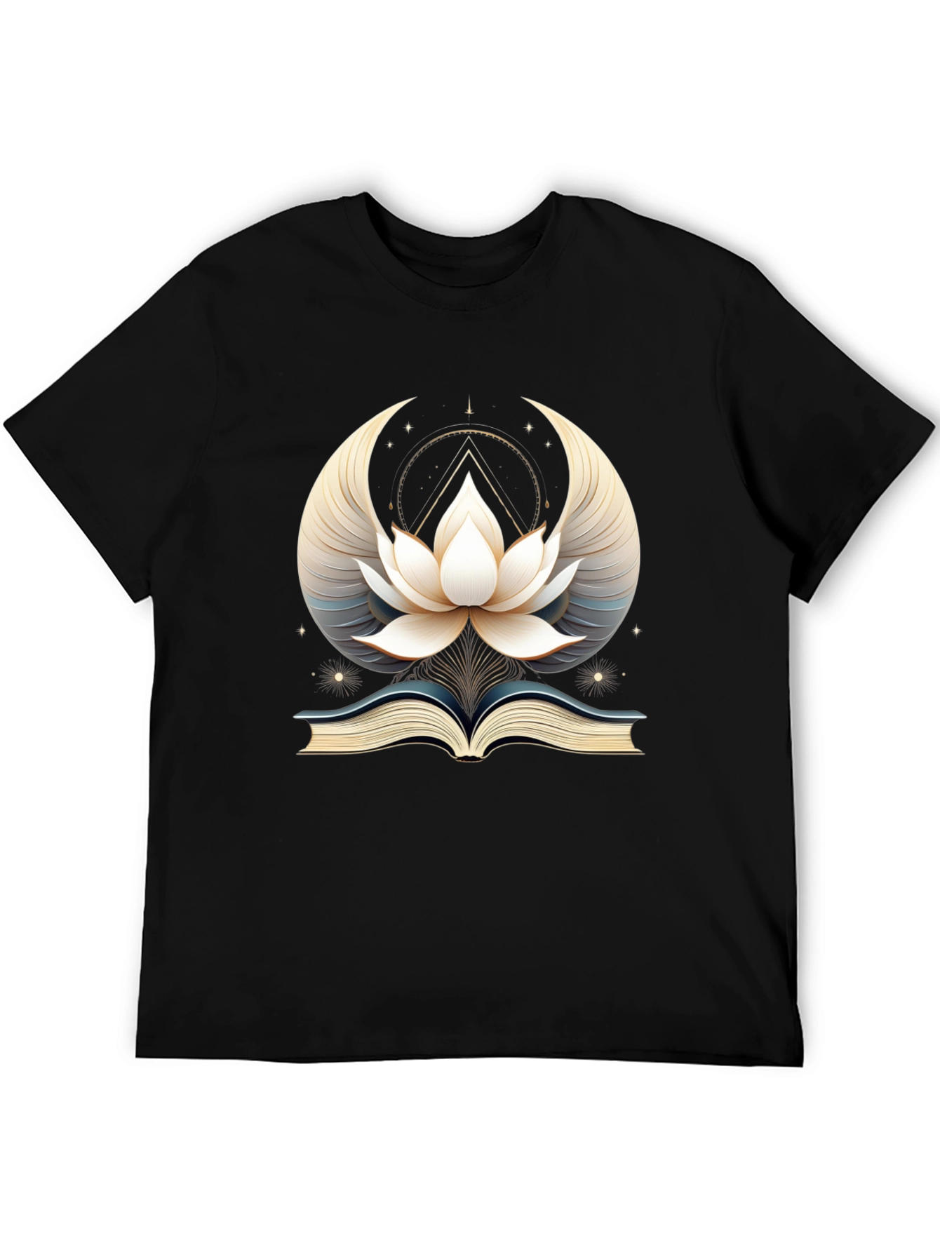 Black Mystic Lotus Book Graphic Tee - Unisex Black T-Shirt view 5