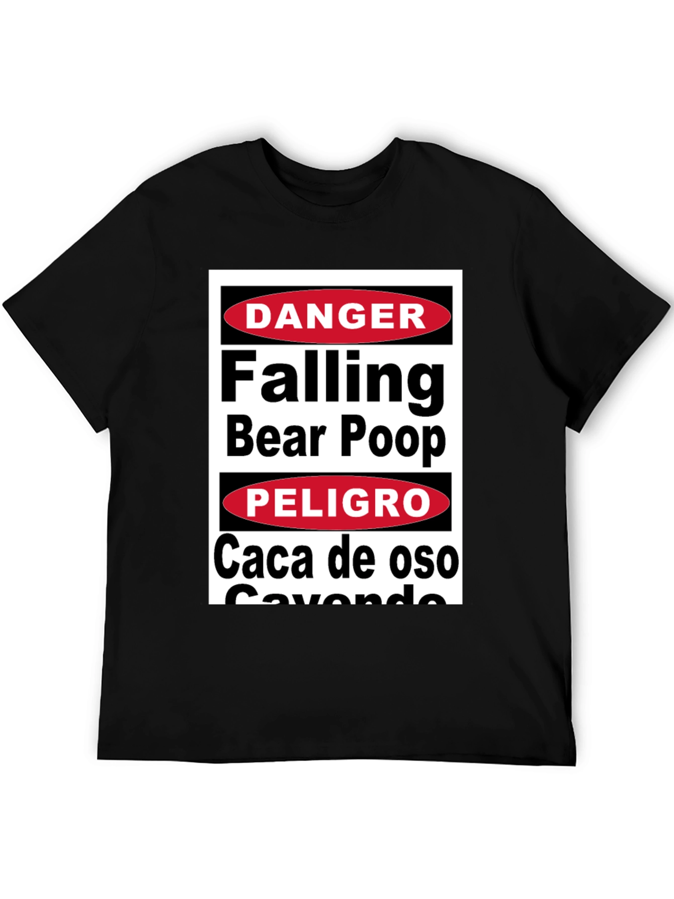 Black Danger Falling Bear Poop T-Shirt Funny Graphic Tee view 5