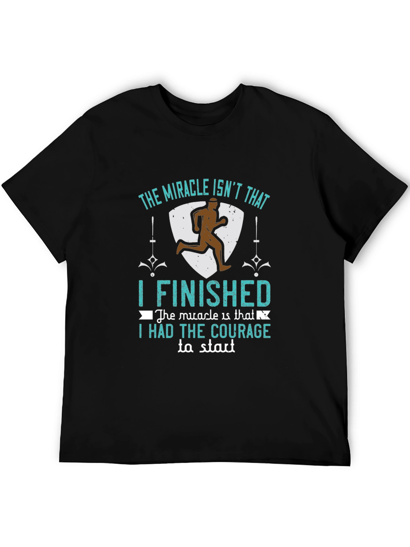 Black Inspirational Runner T-Shirt: "The Miracle Isn't That I Finished..." view 5