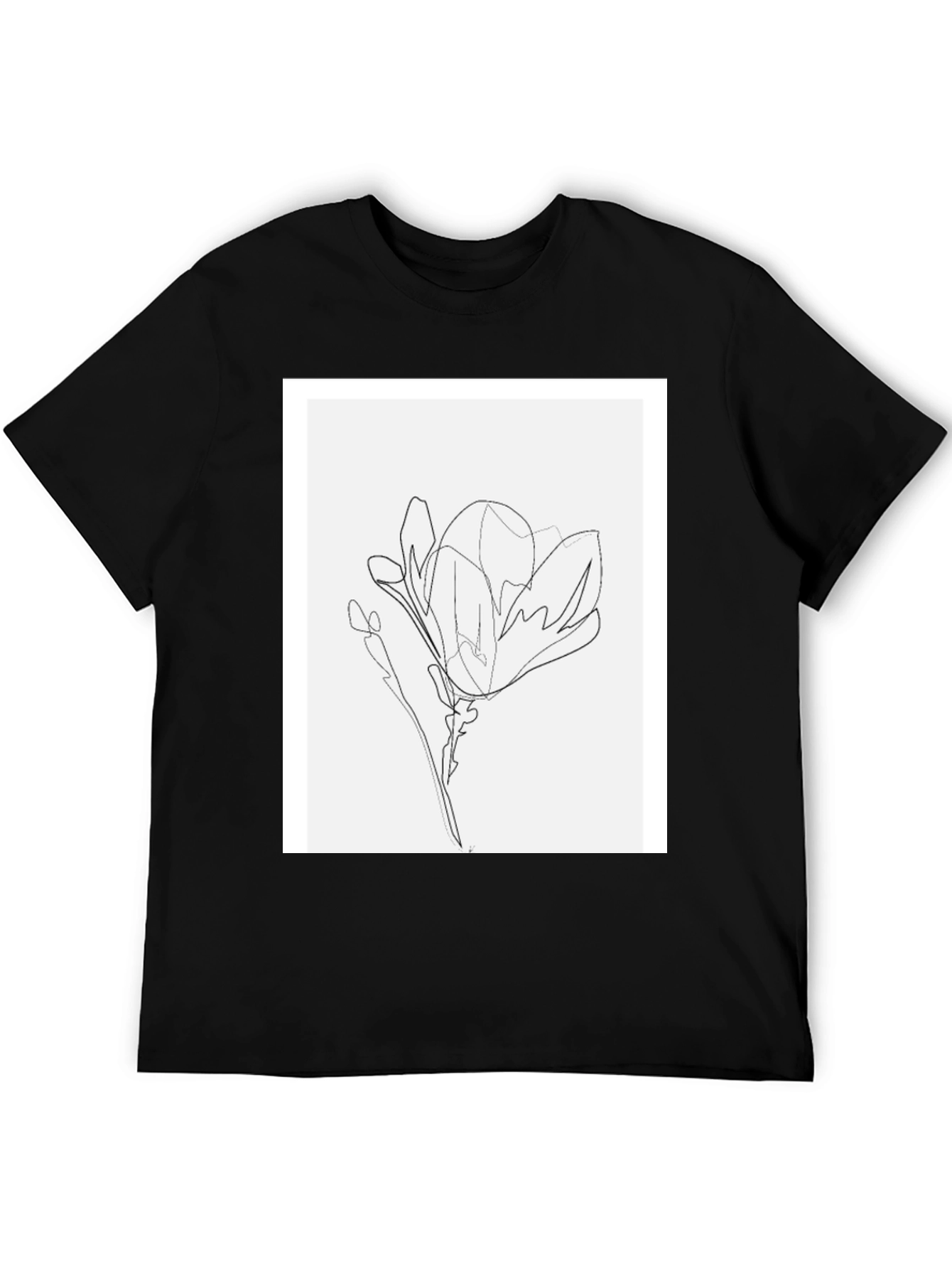 Black Minimalist Line Art Flower T-Shirt - Black view 5