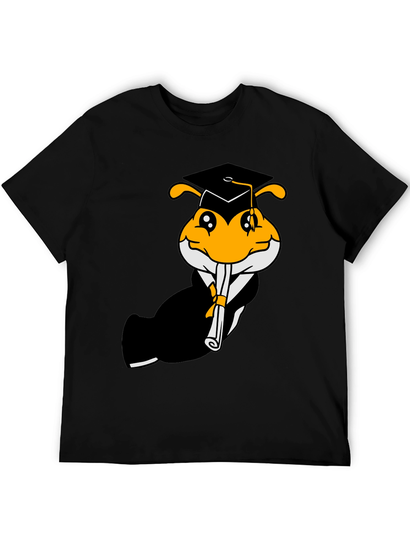 Black Graduation Bee Graphic Tee - Black Cotton T-Shirt view 5