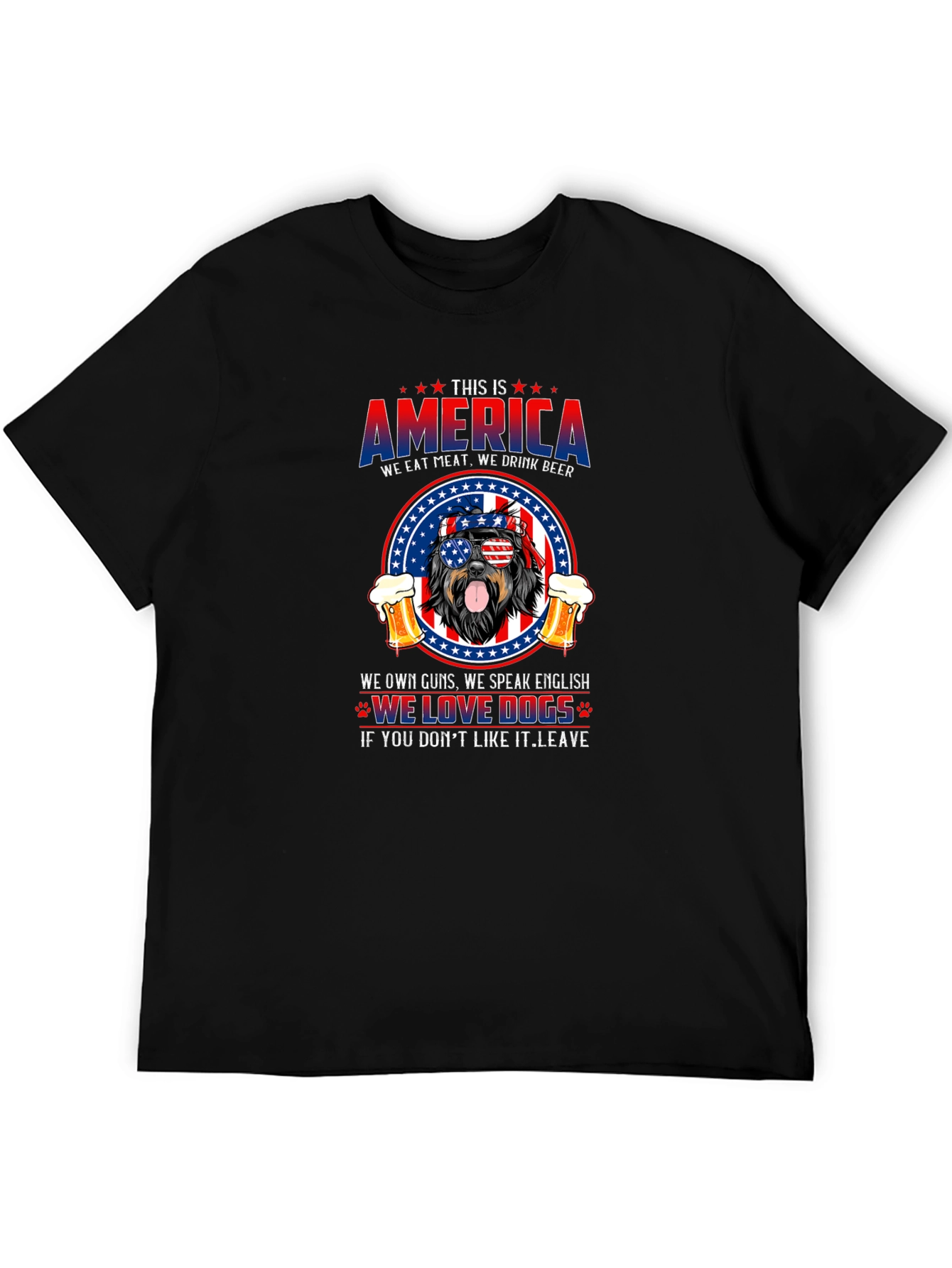 Black Patriotic Dog T-Shirt: America, Meat, Beer, and Dogs view 5