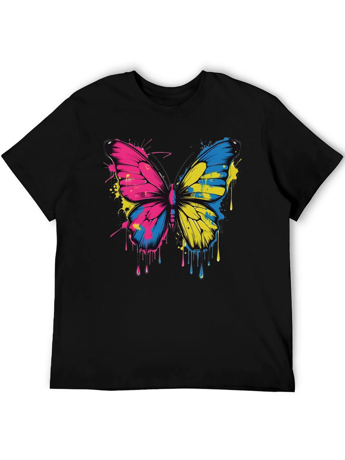 Black Butterfly Splash Tee - Colorful Graphic T-Shirt view 5
