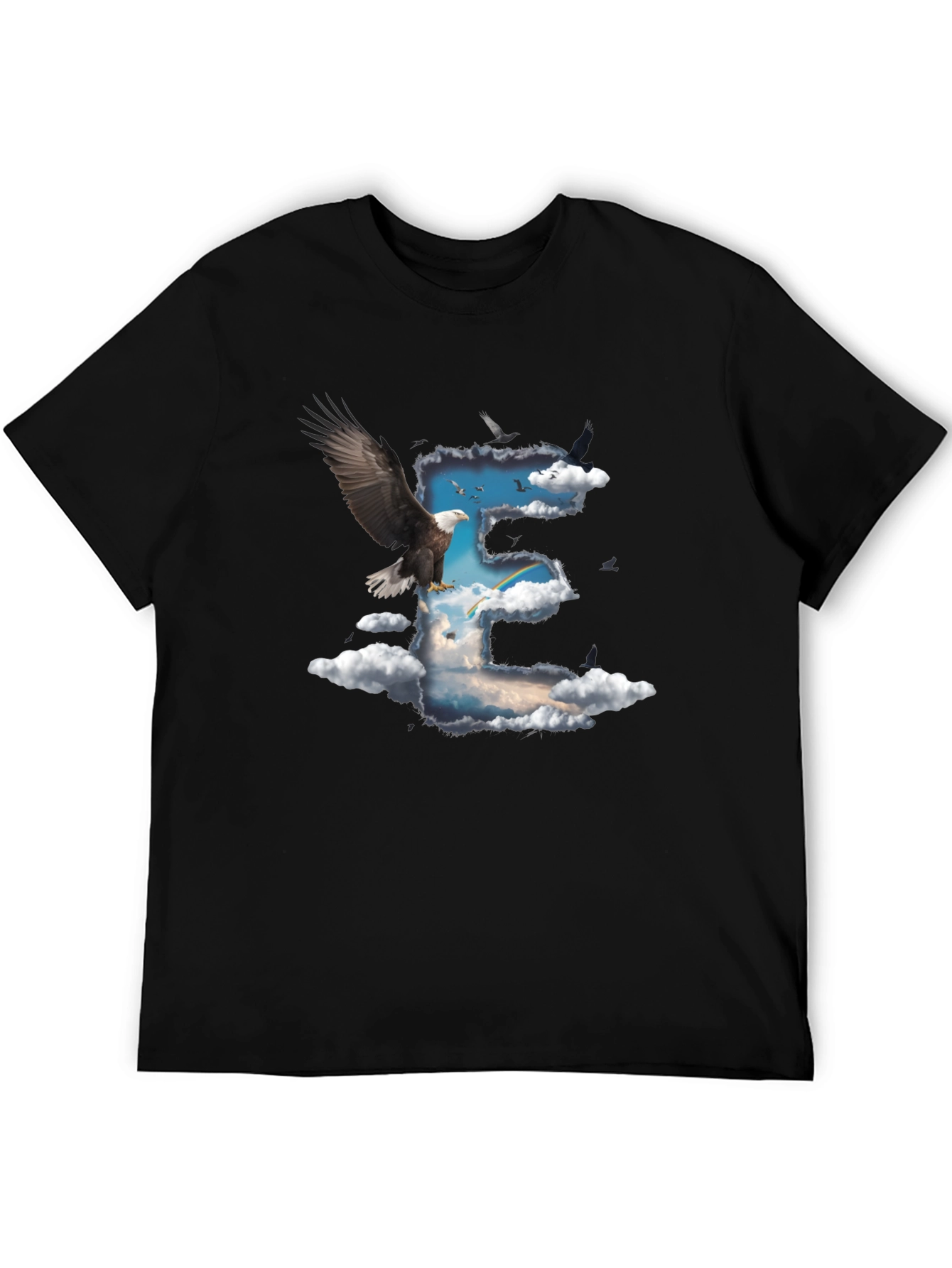 Black Eagle & Clouds Graphic Tee - Black Cotton view 5
