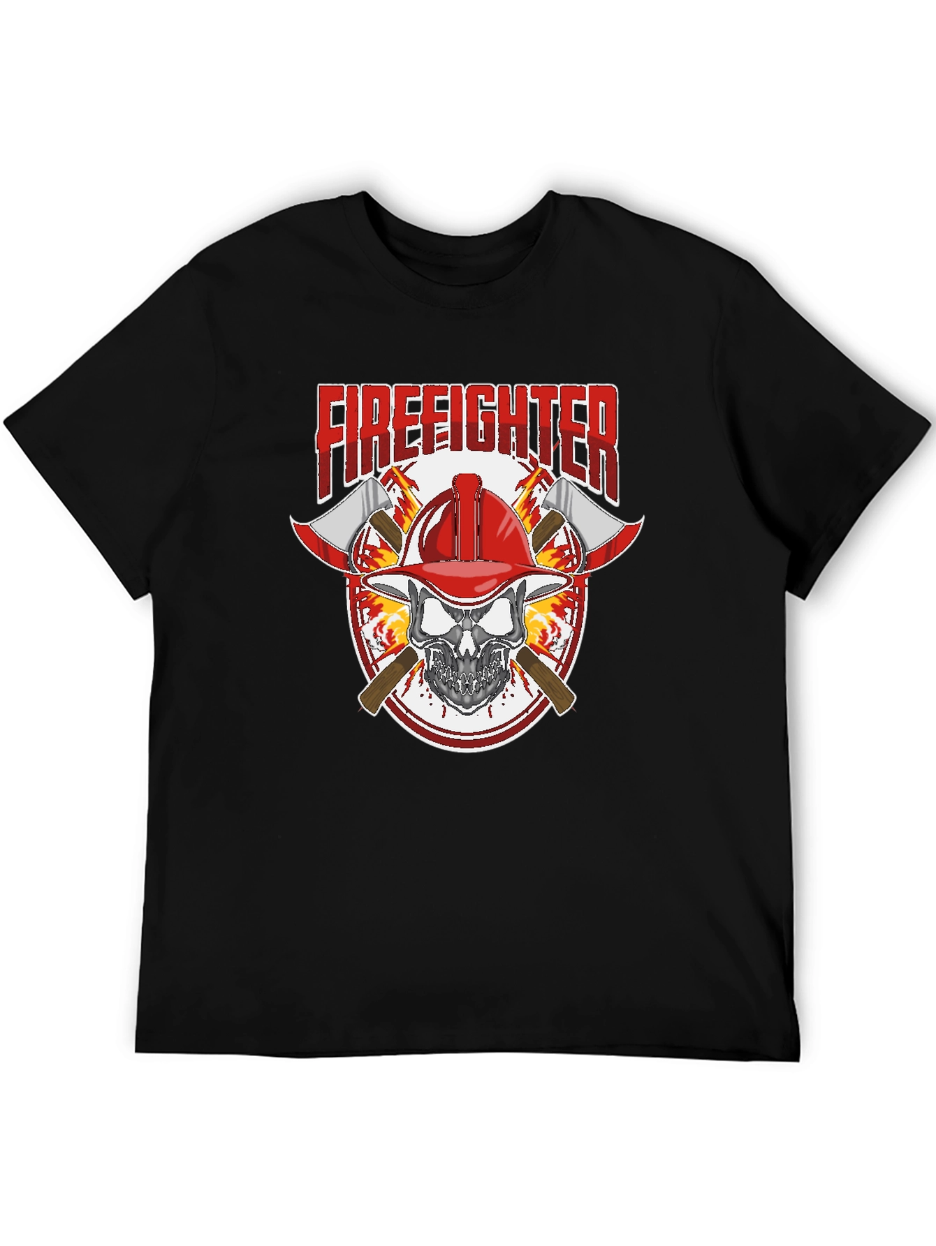 Black Firefighter Skull Graphic Tee view 5