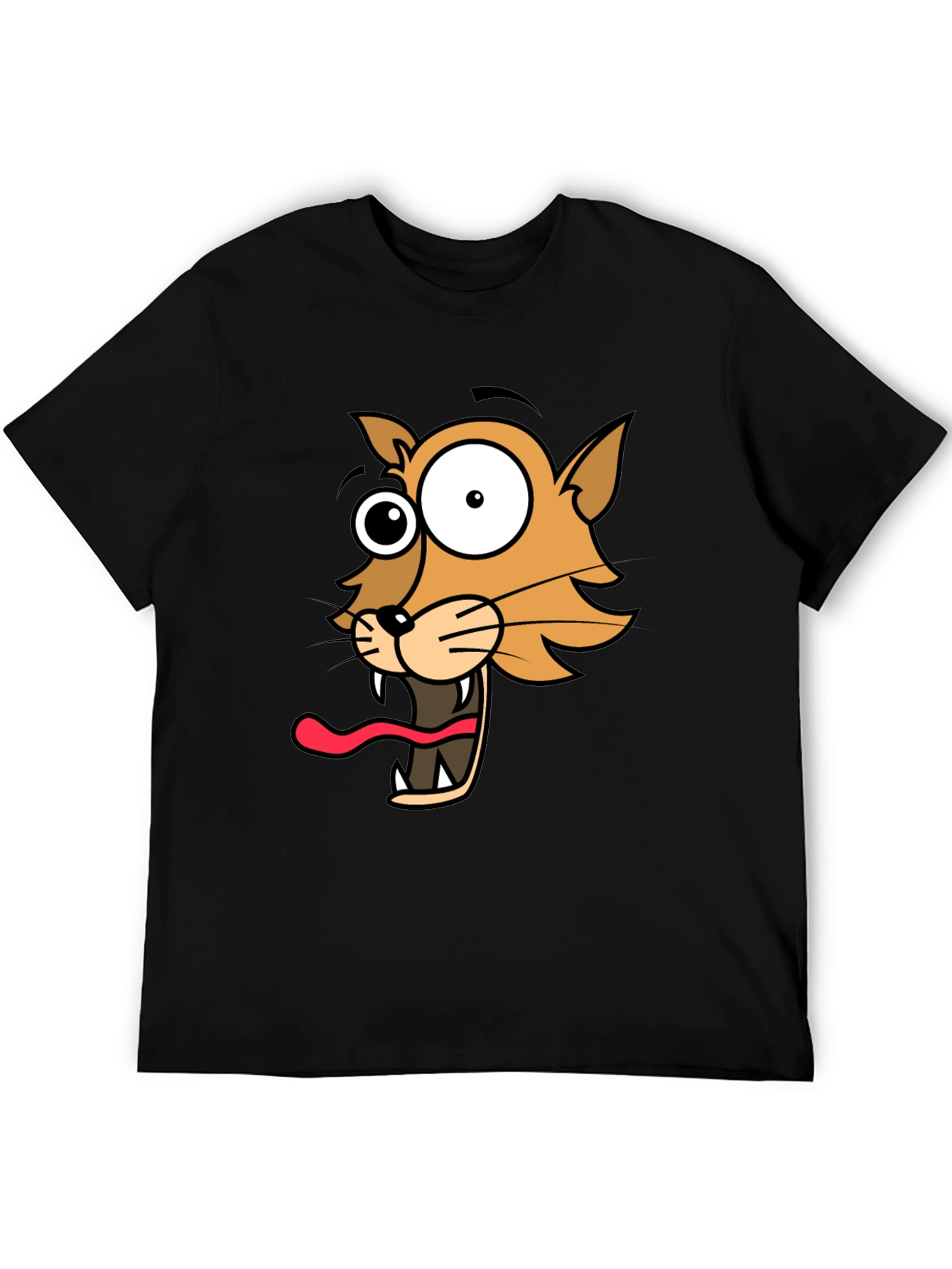 Black Cartoon Cat Graphic Tee - Hilarious Crazy Cat T-Shirt view 5