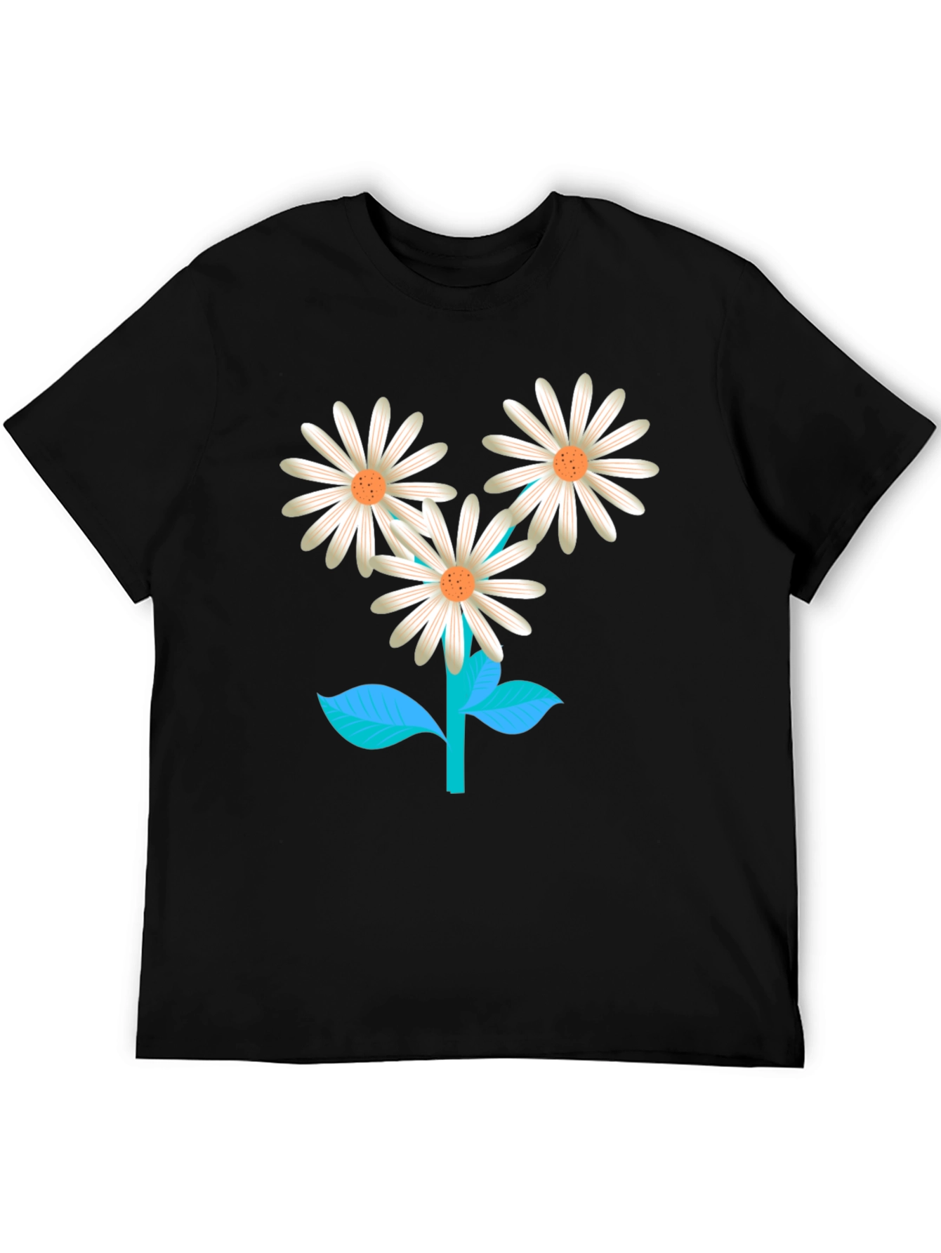 Black Floral Graphic T-Shirt: Daisy Design view 5