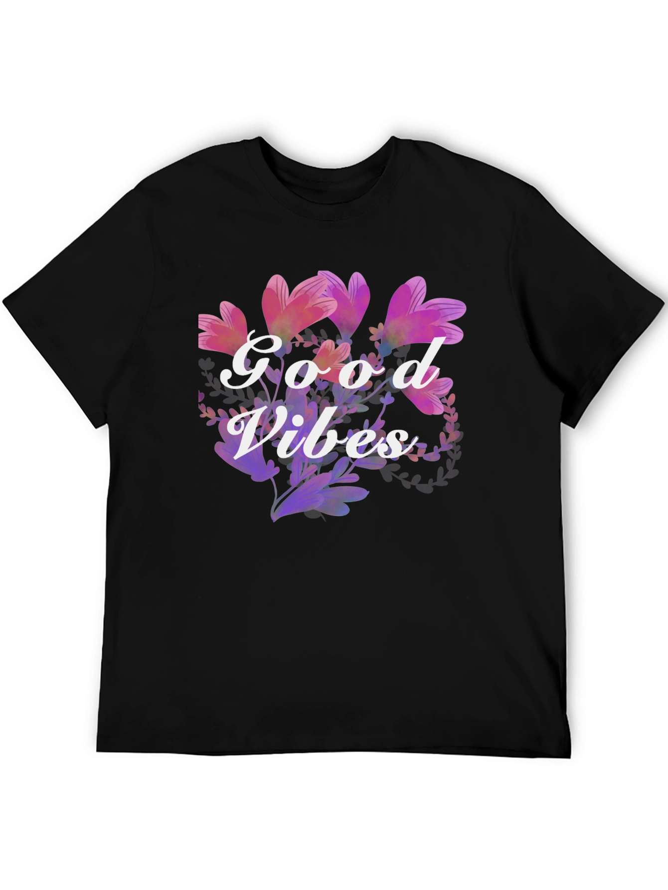 Black Good Vibes Floral Graphic Tee - Black Cotton Blend view 5