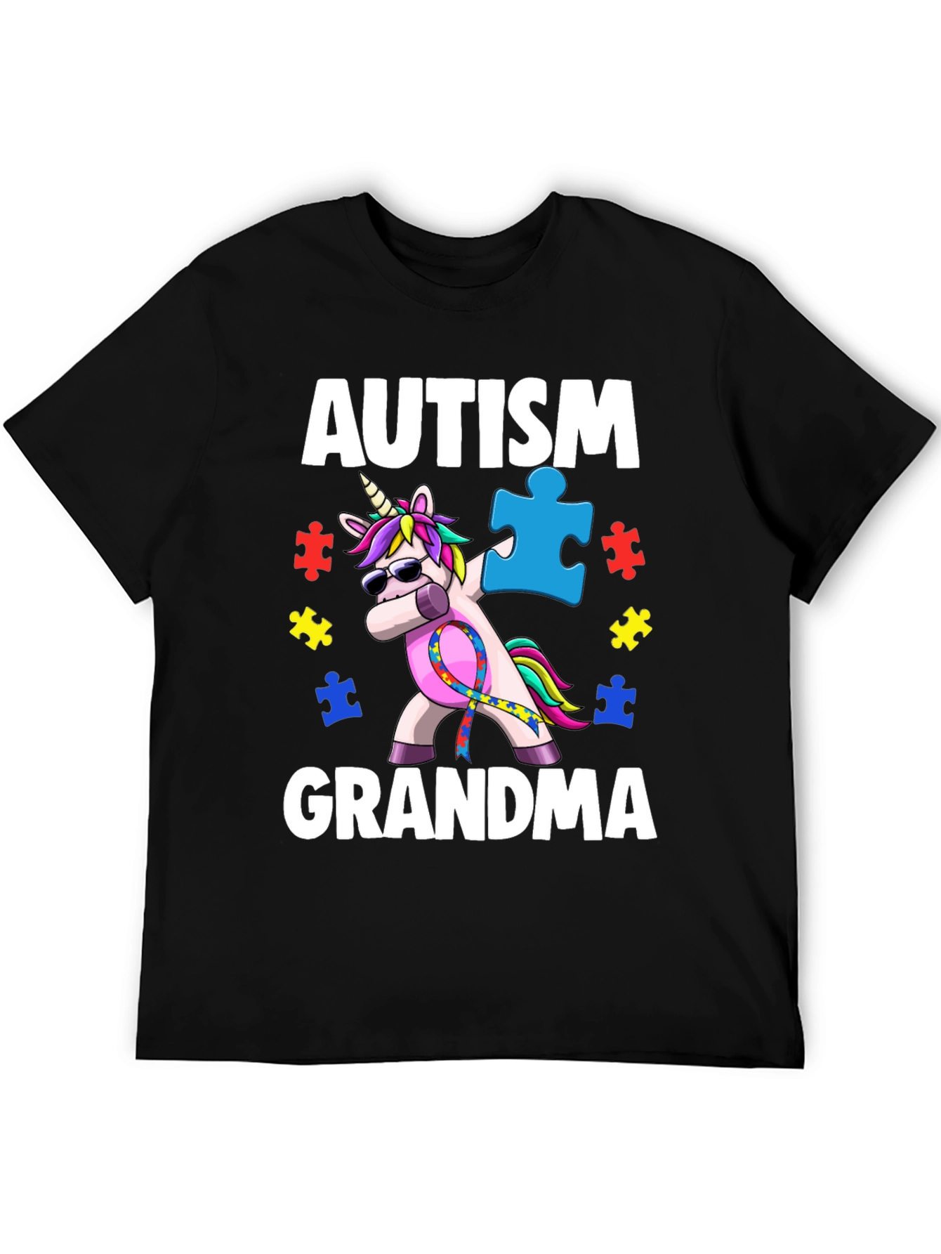 Black Autism Grandma Unicorn T-Shirt view 5