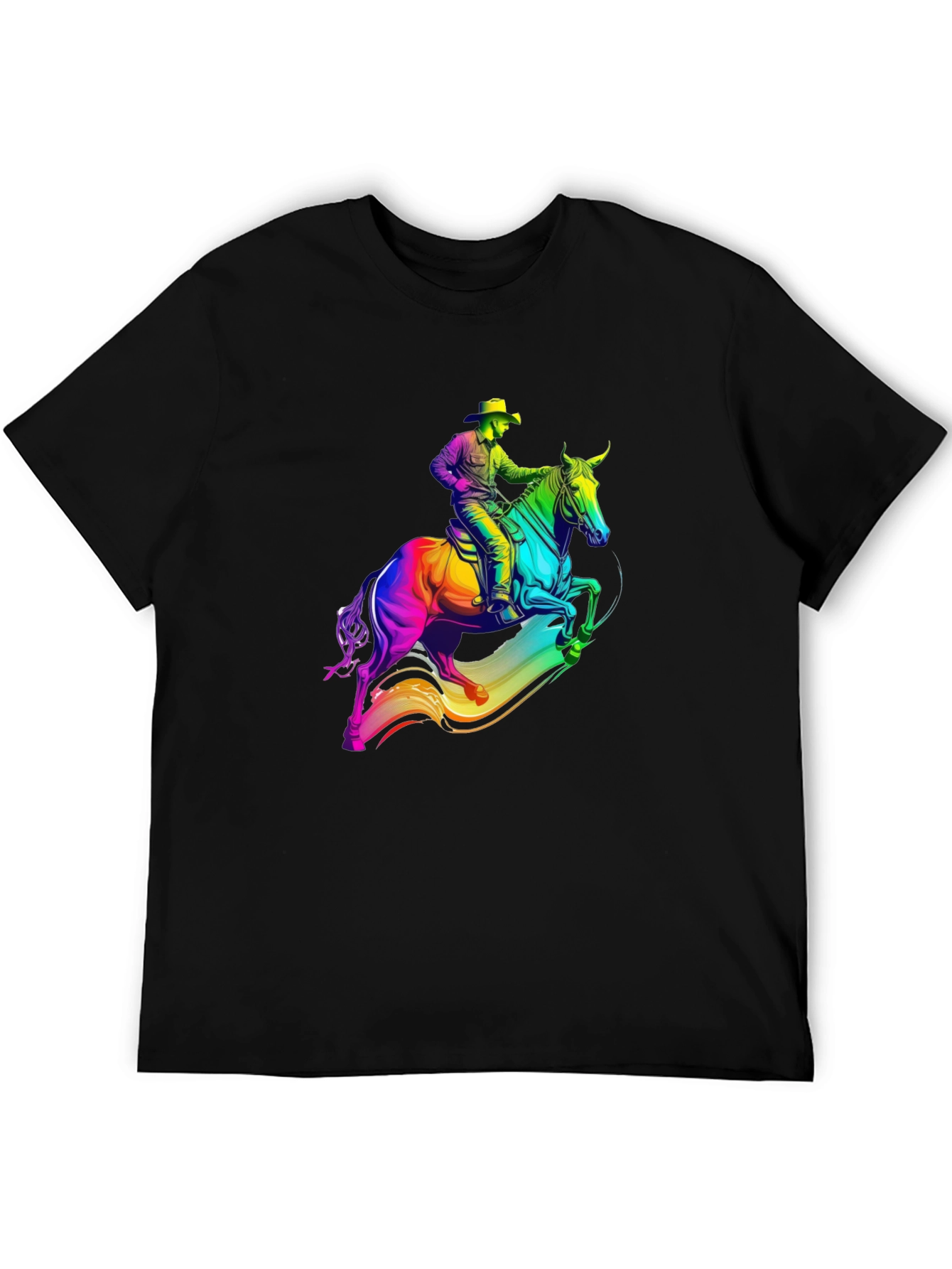 Black Rainbow Cowboy Horse Graphic T-Shirt view 5