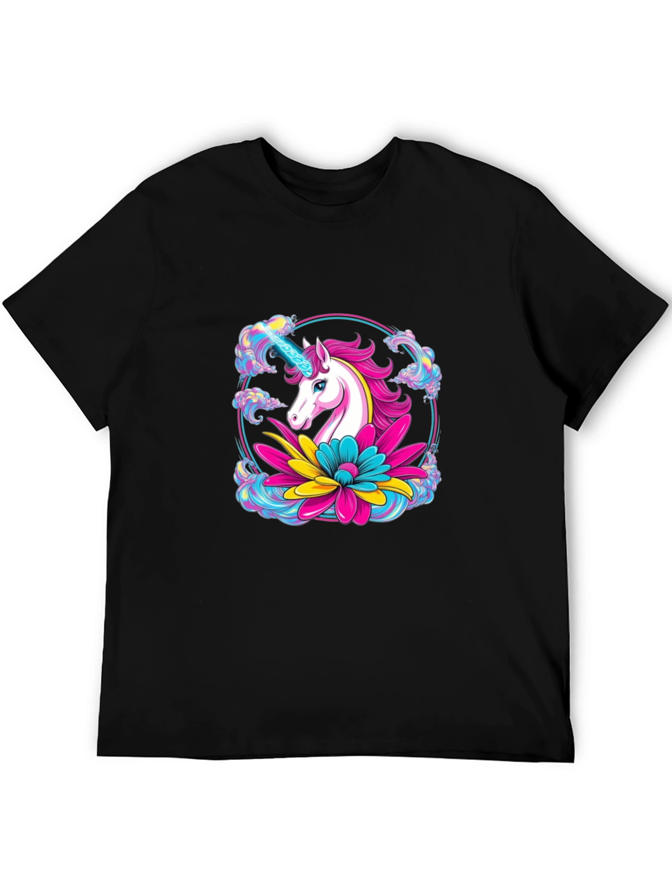 Black Unicorn Flower Black T-Shirt view 5