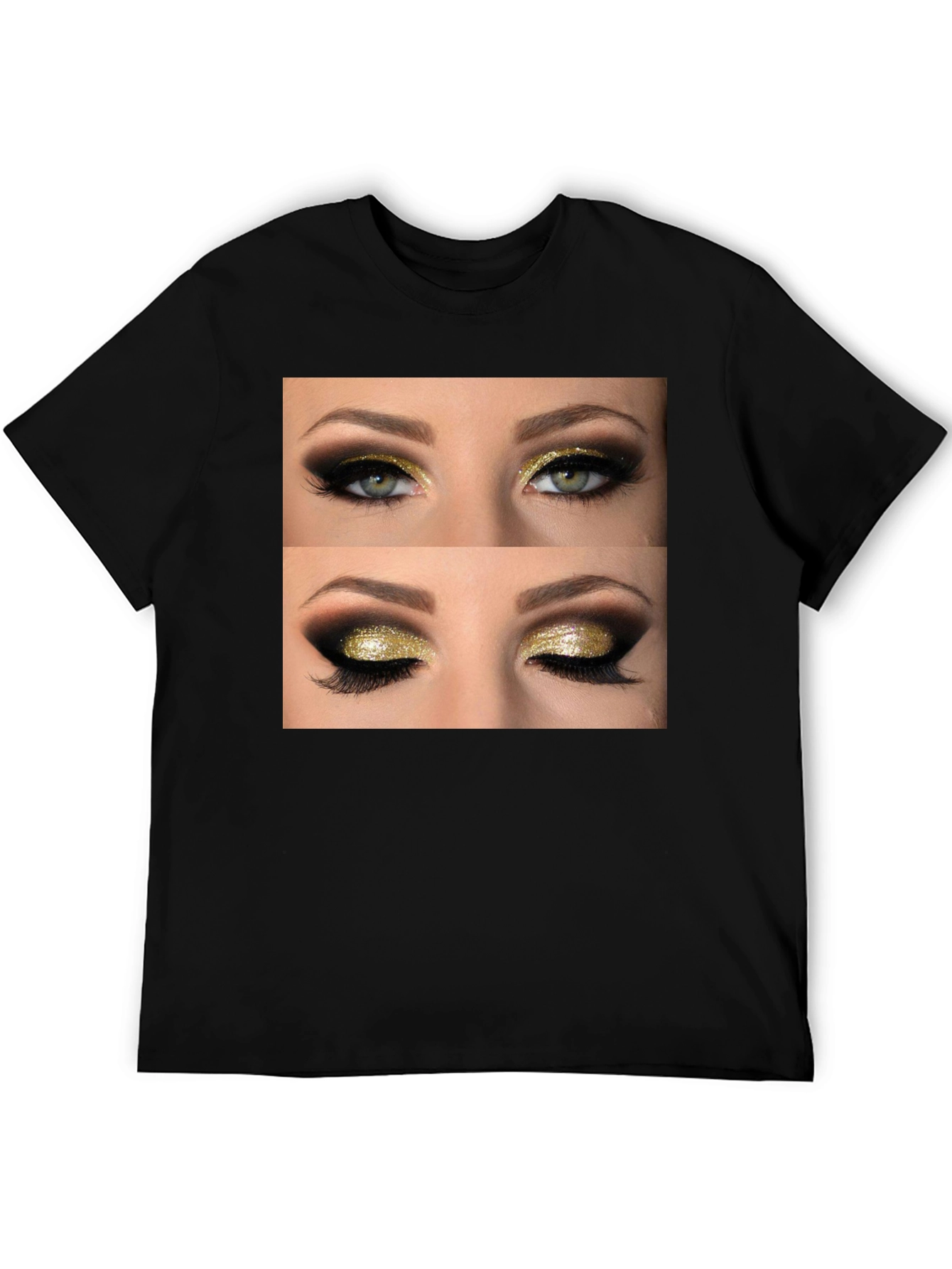 Black Glam Eyes Graphic Tee - Black Cotton Casual Wear view 5