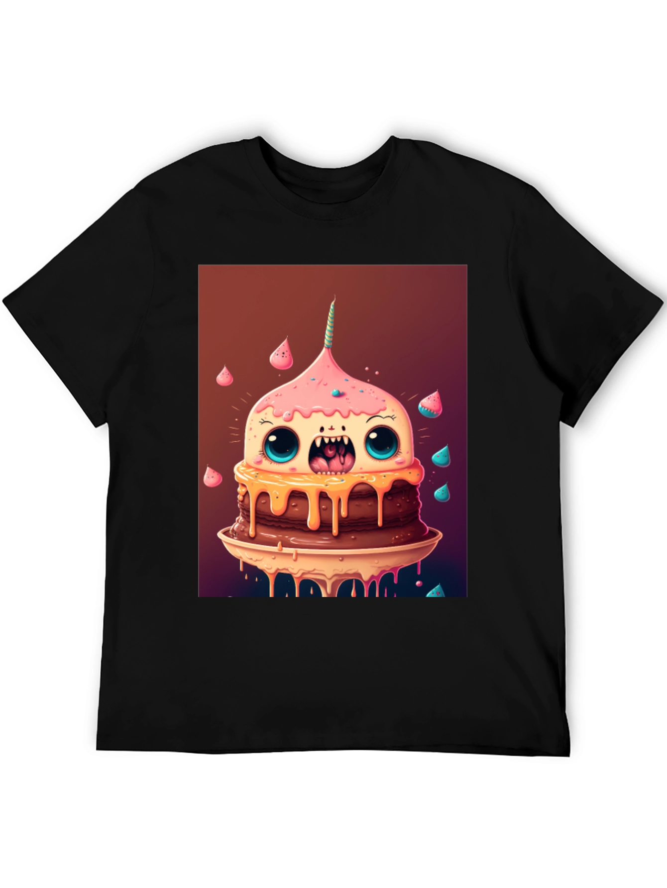 Black Monster Cake Graphic Tee - Unique Cartoon T-Shirt view 5