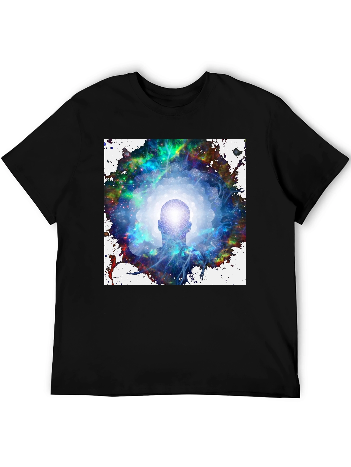Black Mystical Head in Galaxy Men's Black T-Shirt view 5