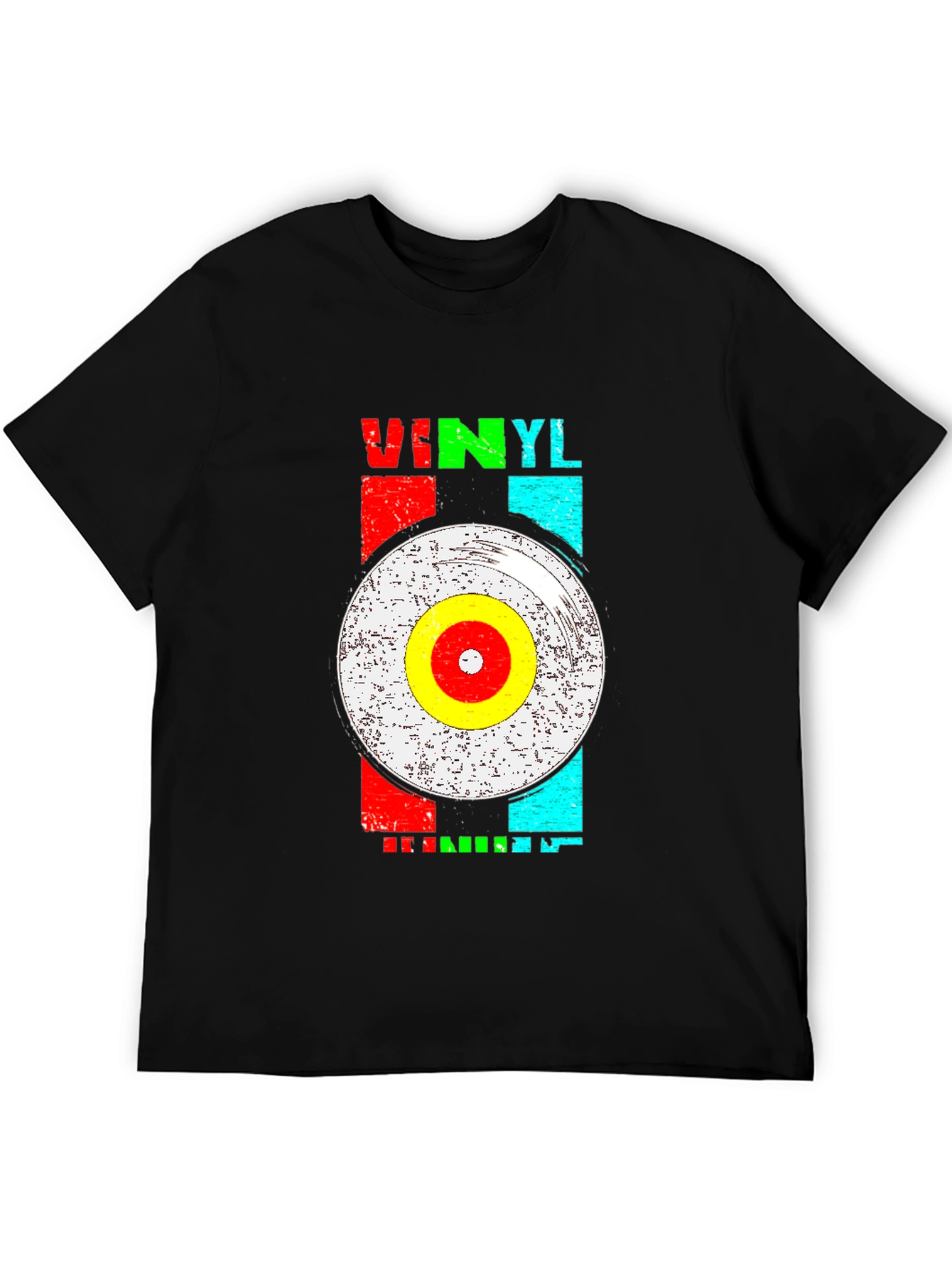 Black Retro Vinyl Record Graphic T-Shirt view 5