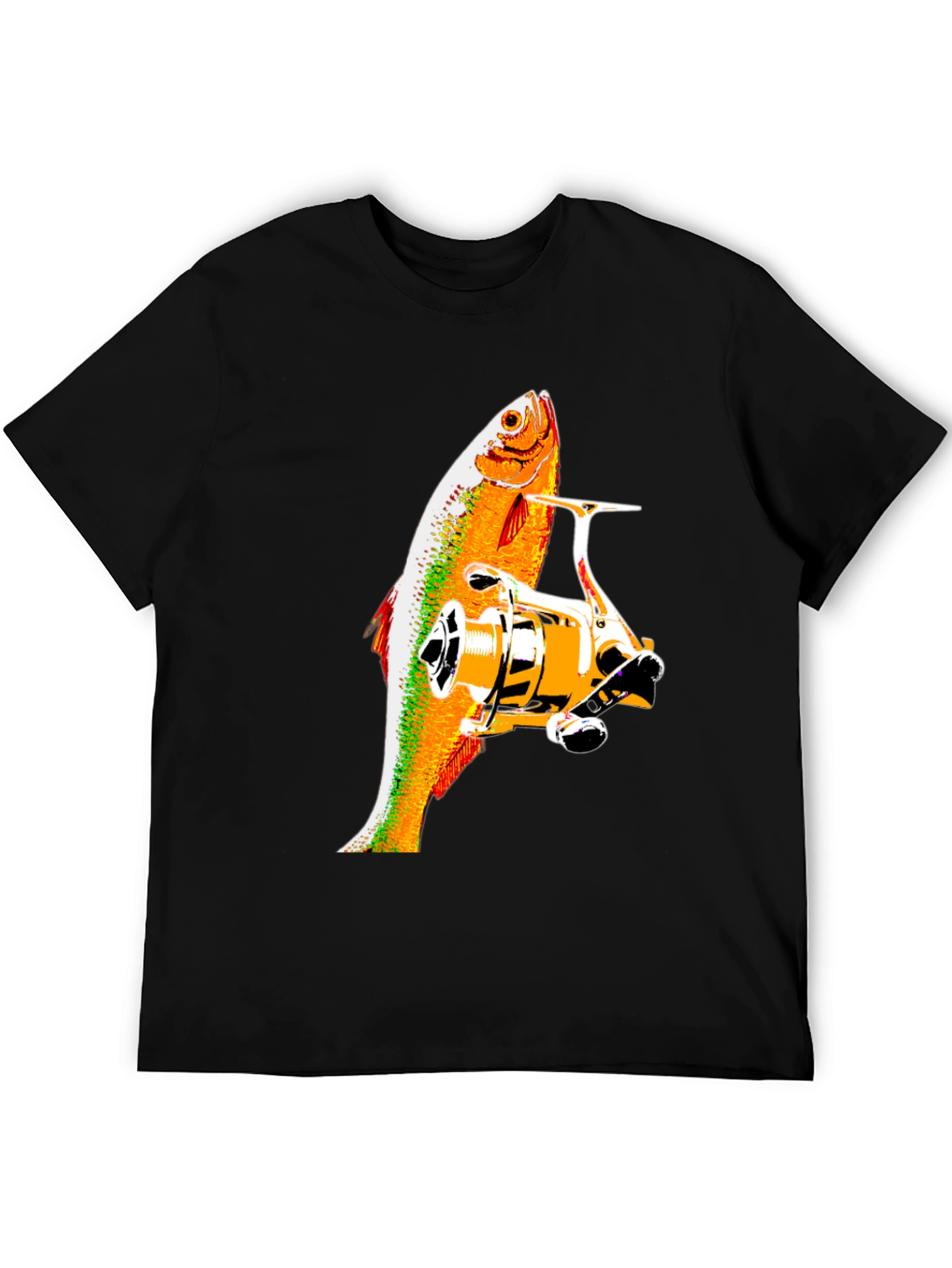 Black Fishing Reel & Fish Graphic Tee - Black Cotton Shirt view 5
