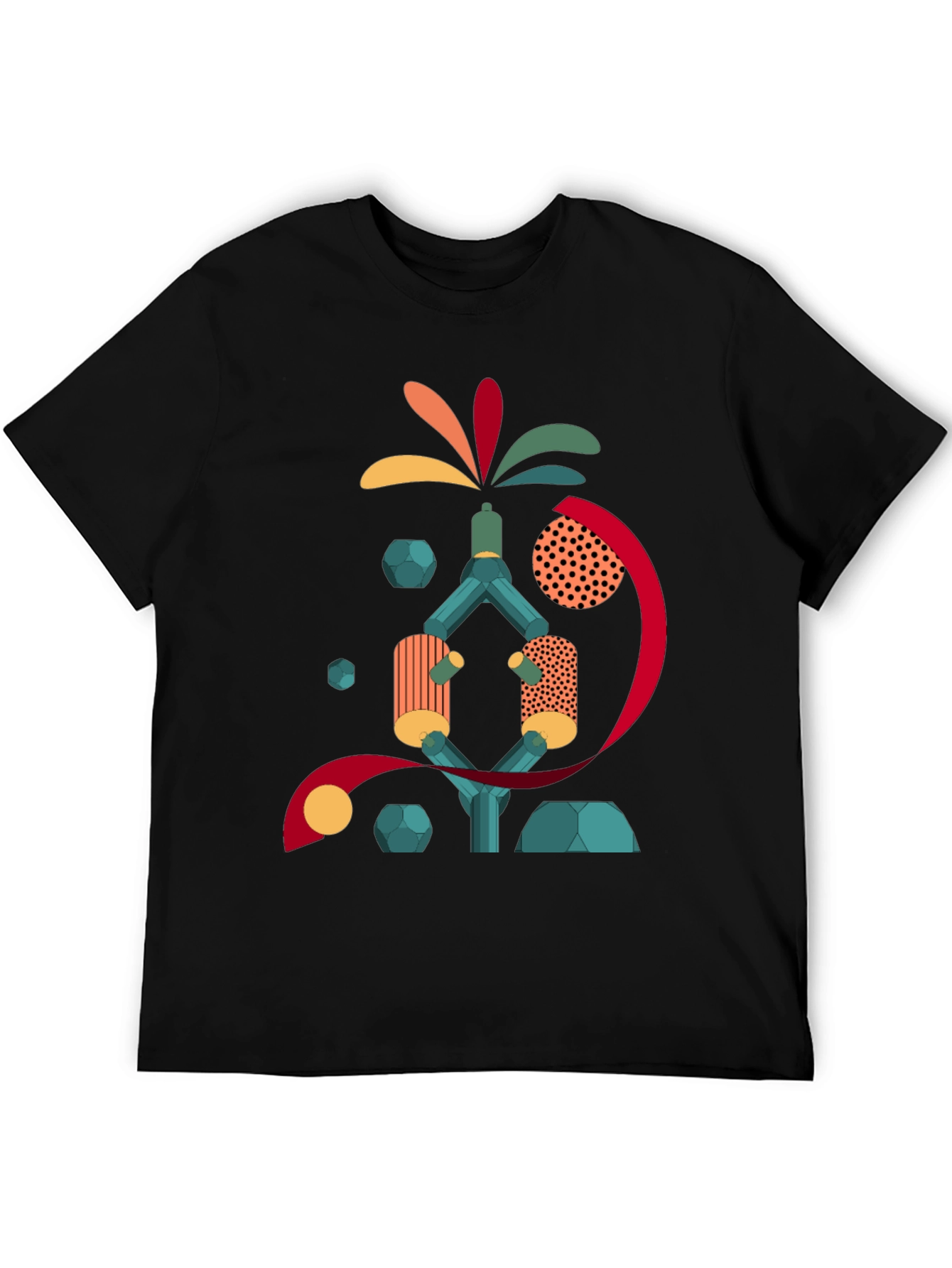 Black Abstract Geometric Design Black Cotton T-Shirt view 5