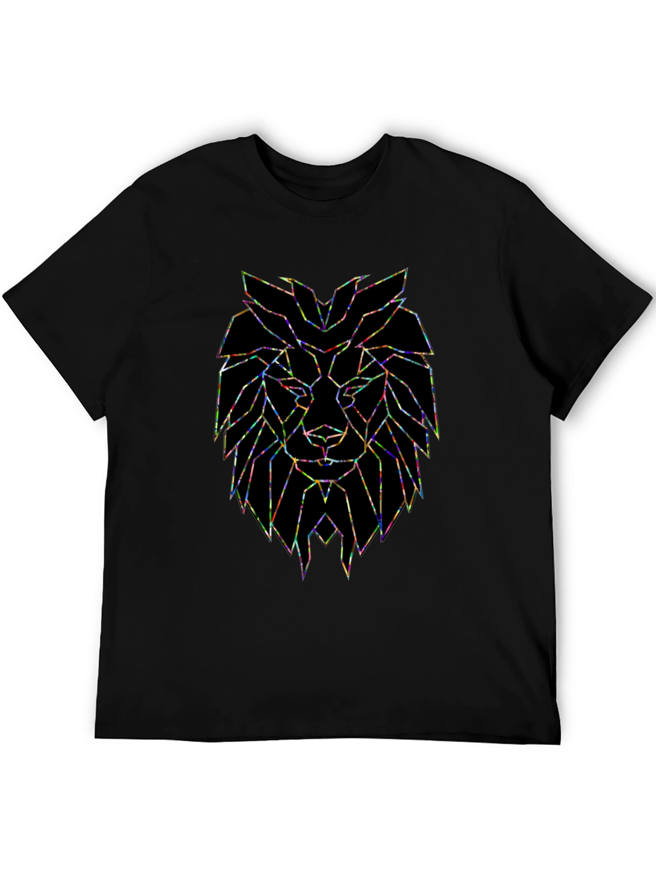 Black Geometric Lion Graphic Black T-Shirt view 5