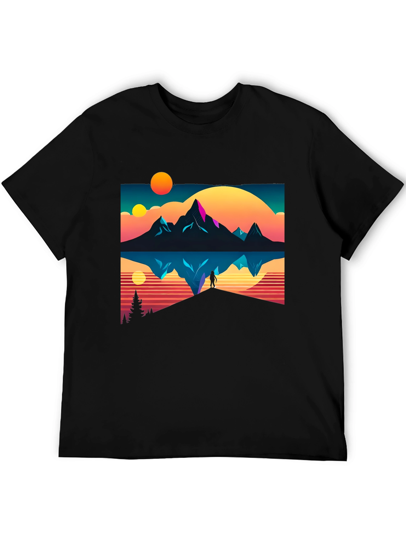 Black Retro Mountain Reflection Graphic Tee view 5