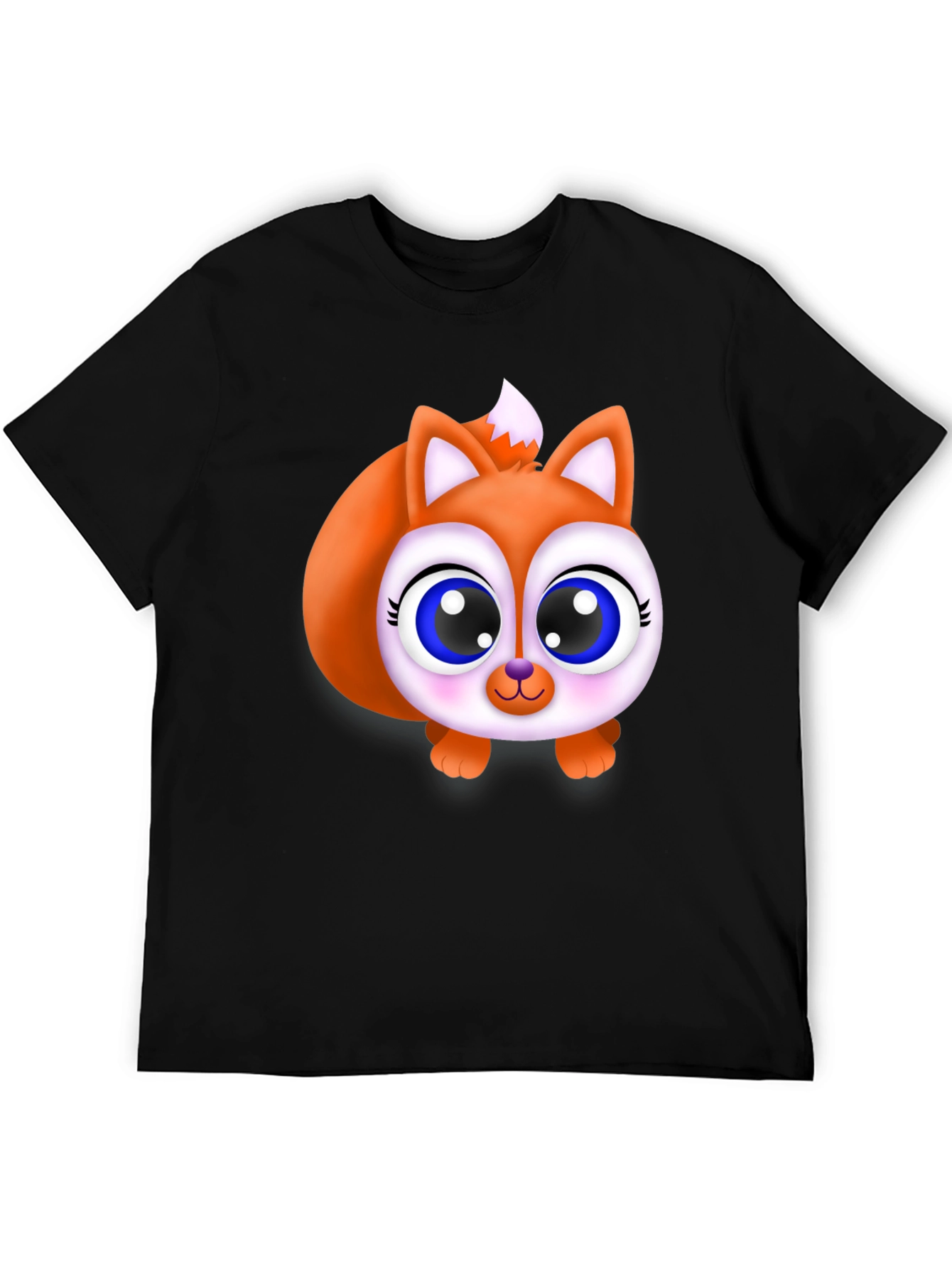 Black Cute Fox Graphic Tee - Black Cotton Blend Shirt view 5