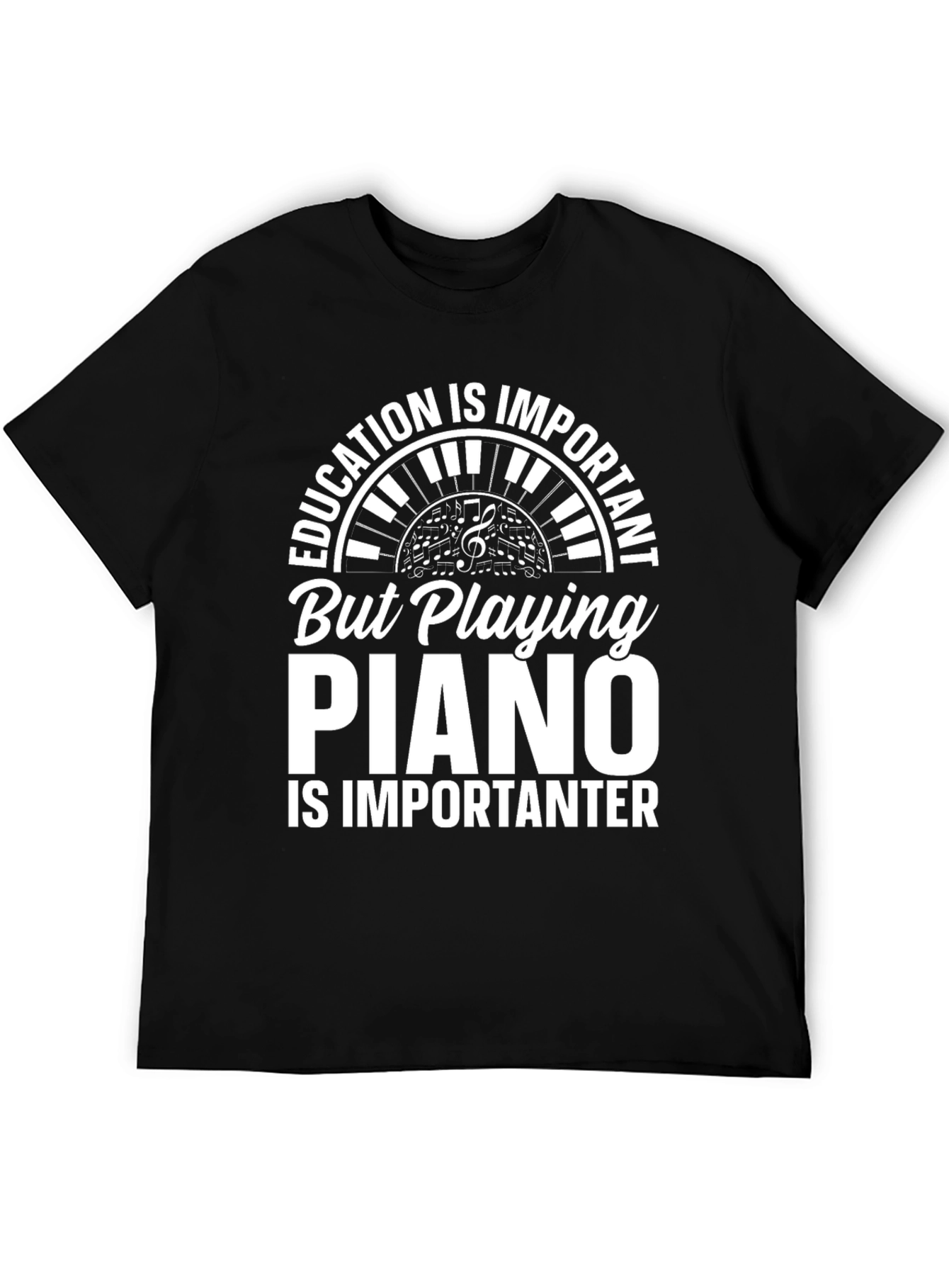 Black Funny Piano Player T-Shirt: Education is Important Tee view 5