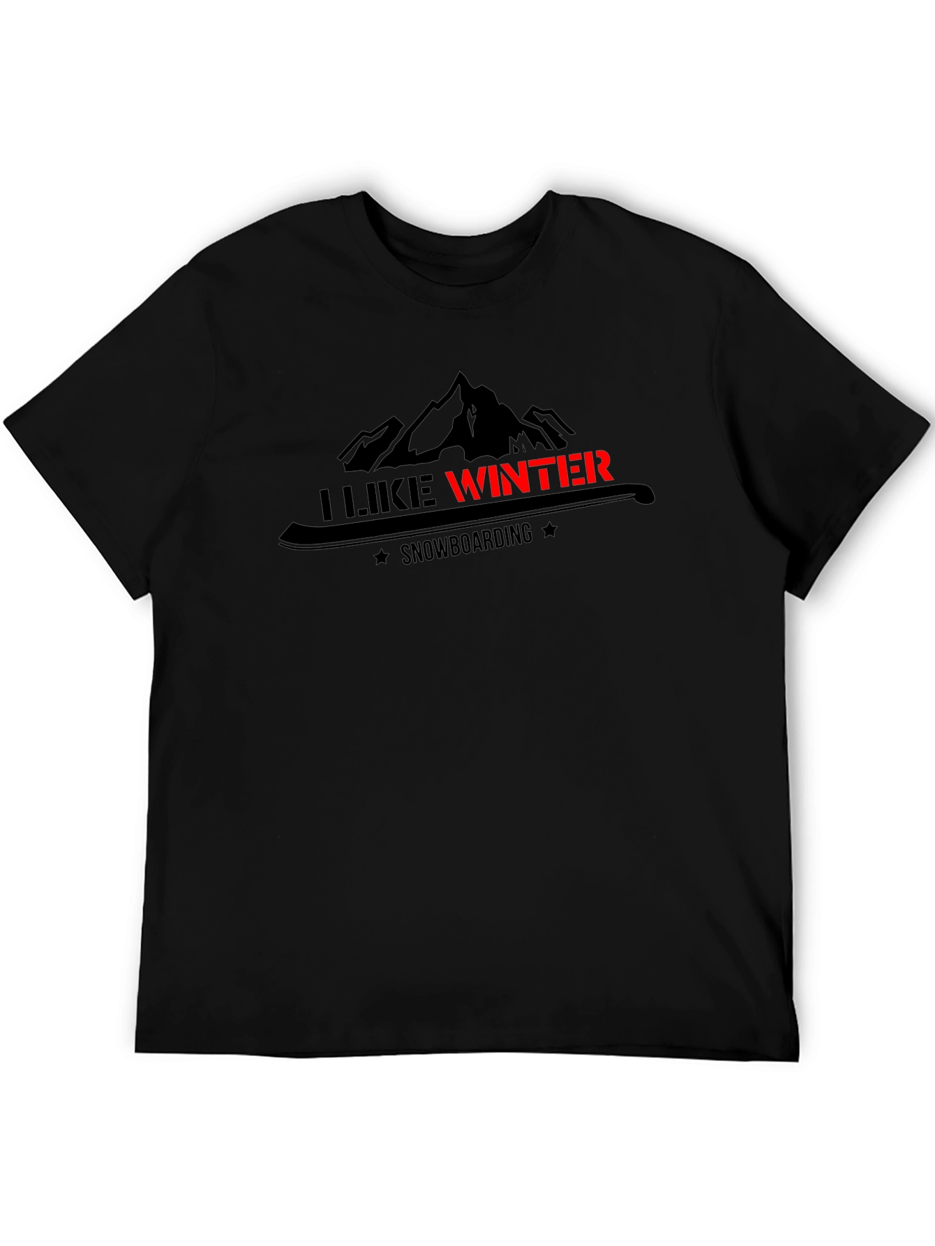 Black I Like Winter Snowboarding Graphic Black Tee view 5