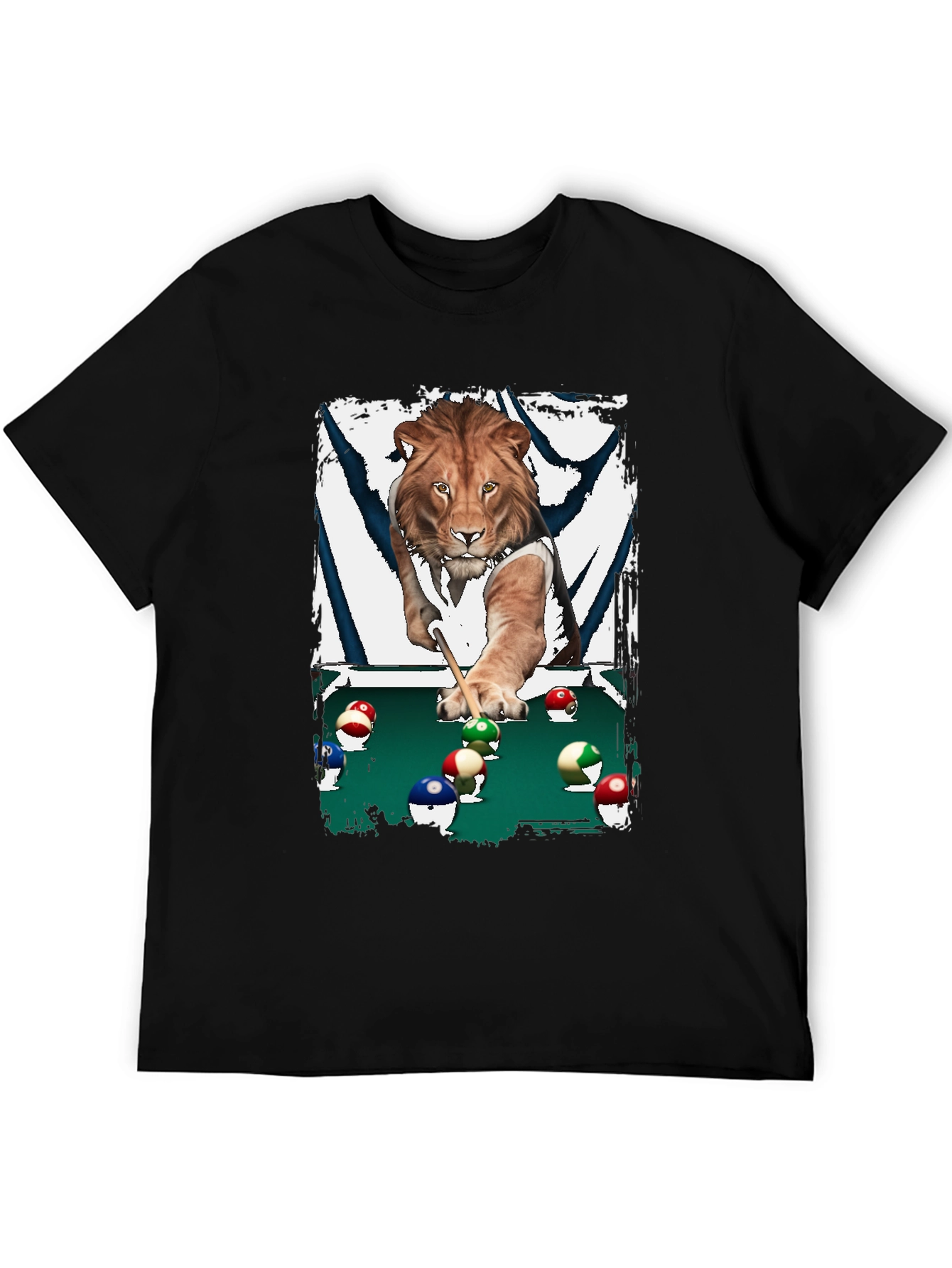 Black Lion Playing Pool T-Shirt - Unique Graphic Tee view 5