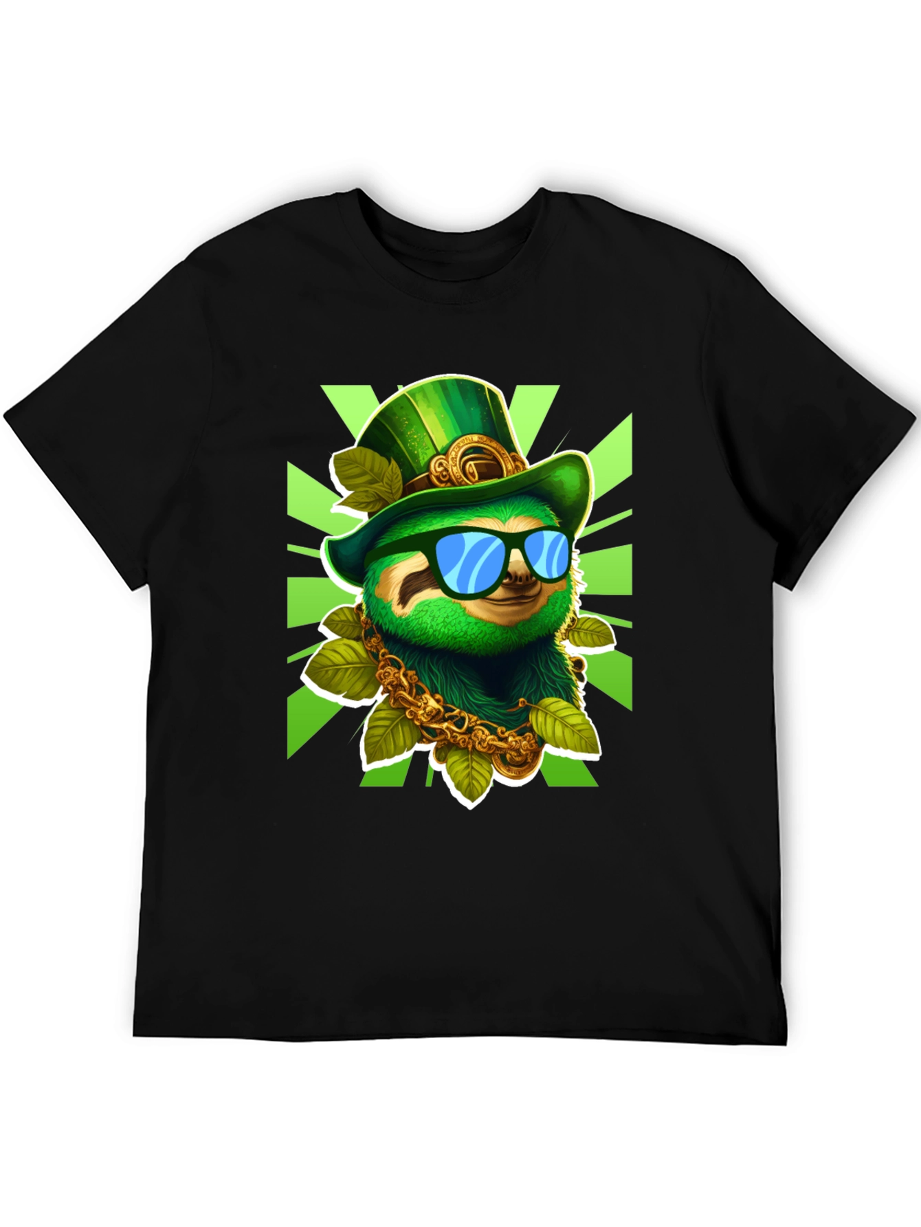 Black Lucky Sloth St. Patrick's Day T-Shirt view 5