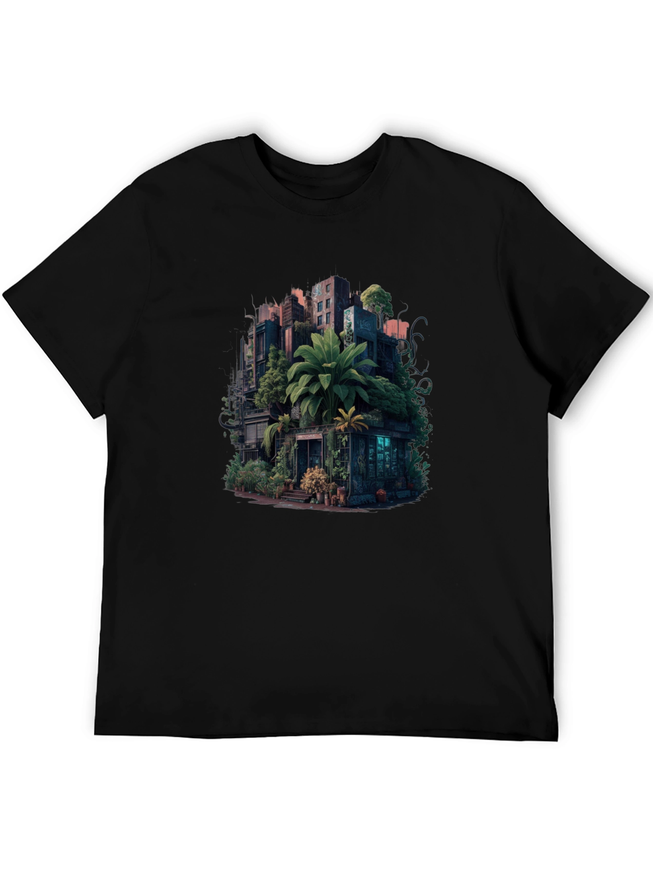Black Urban Jungle T-Shirt: City Meets Nature Tee view 5