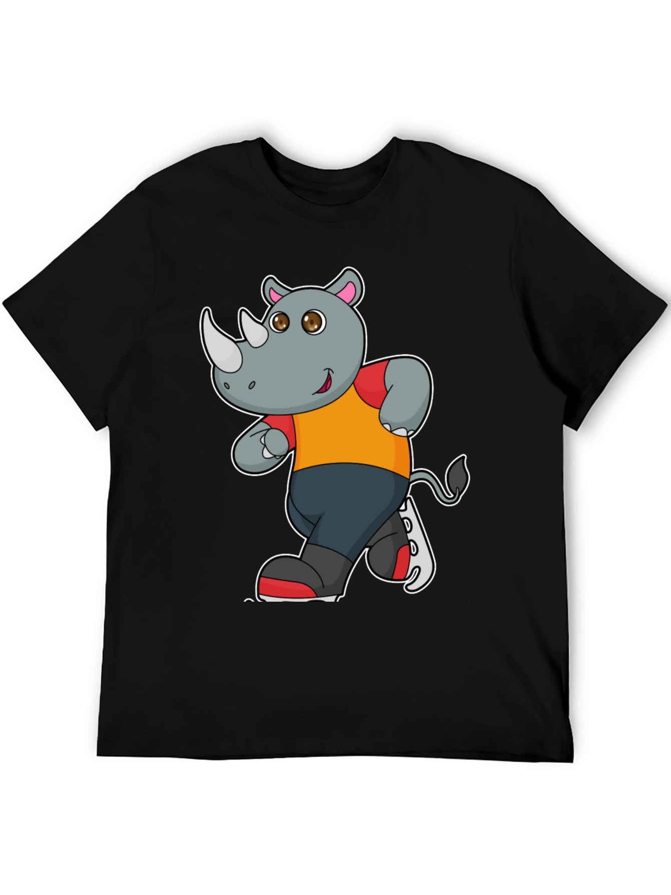 Black Rhino Cartoon Graphic T-Shirt - Black Cotton Tee view 5