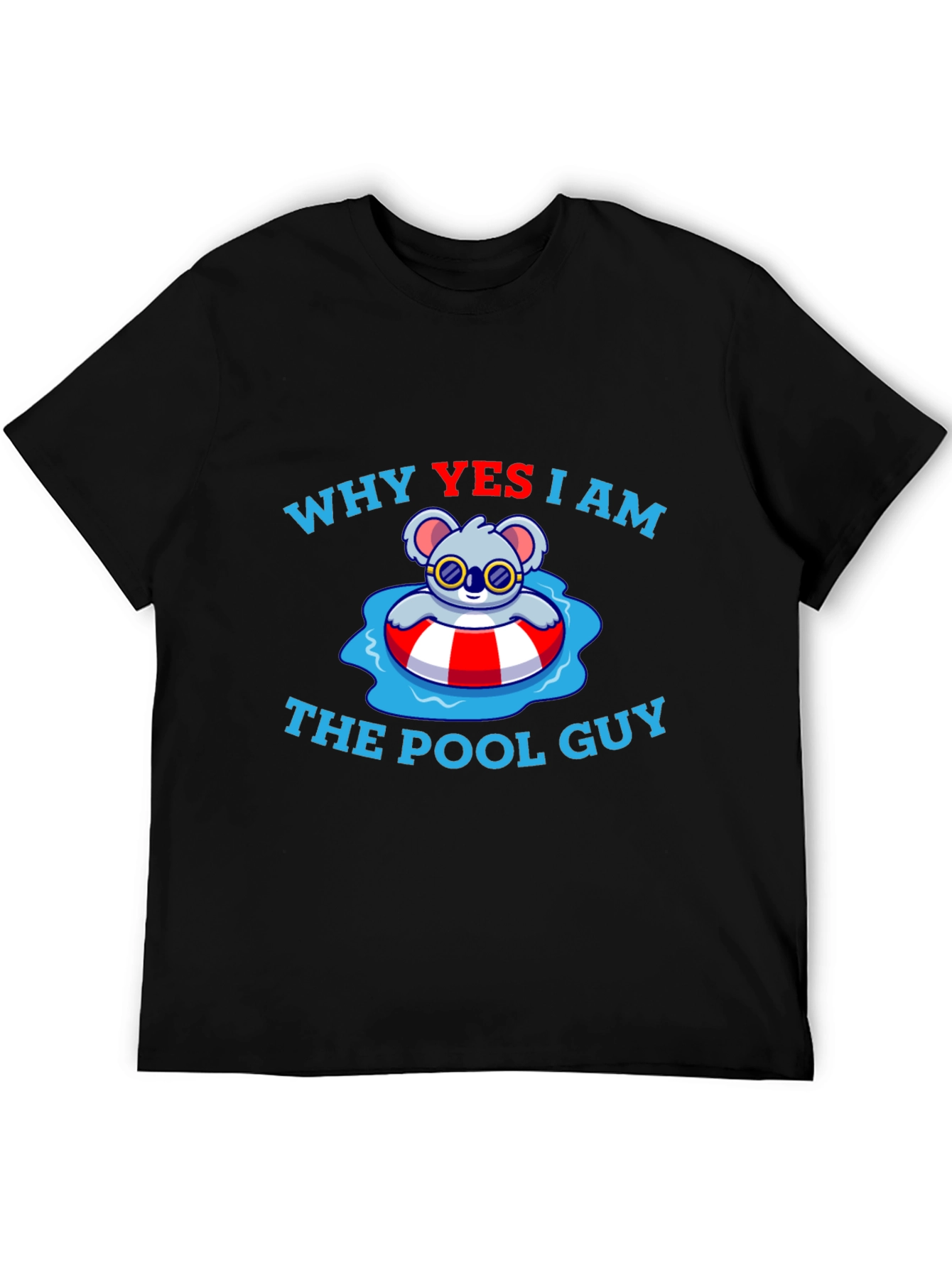 Black Funny Koala Pool Guy T-Shirt - Black view 5