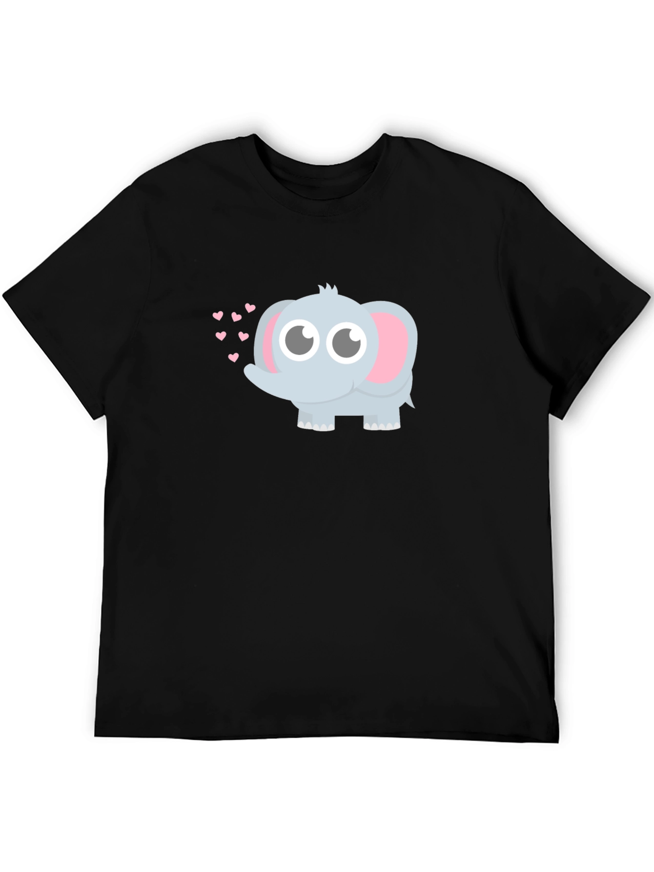 Black Cute Elephant Heart Graphic Black T-Shirt view 5