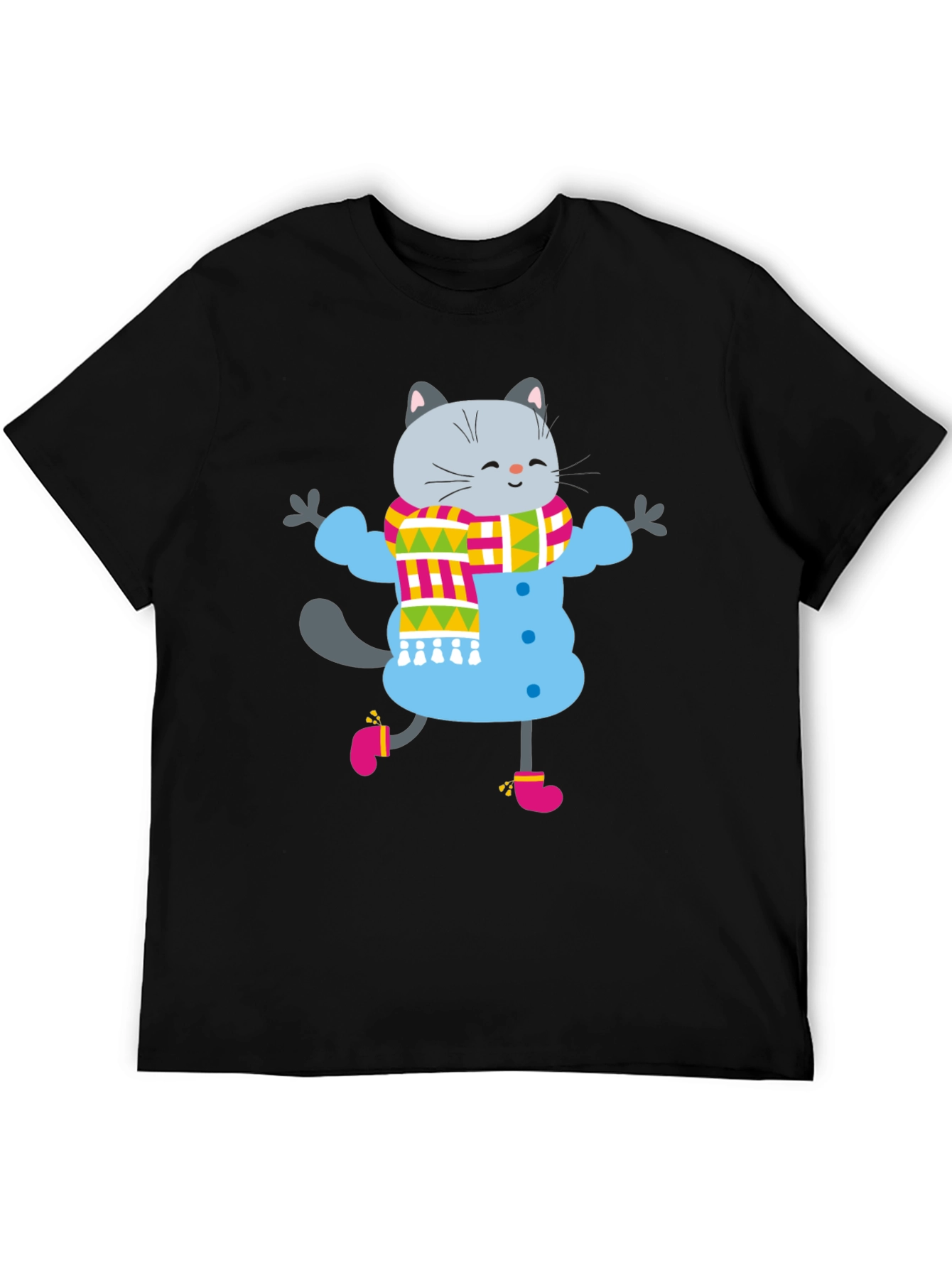 Black Winter Cat Graphic Tee - Fun & Festive view 5