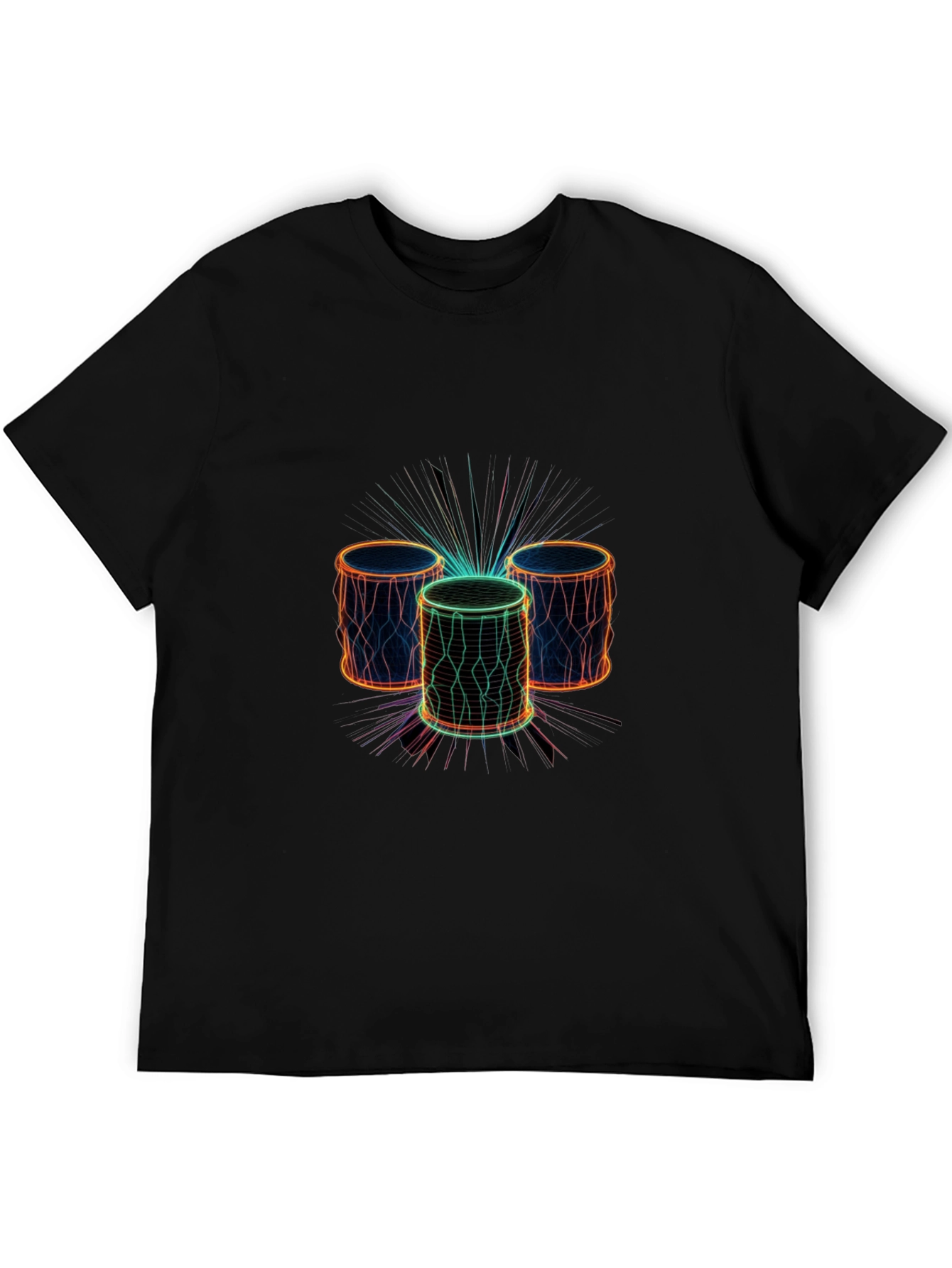 Black Neon Drums Graphic Tee - Black Crew Neck T-Shirt view 5
