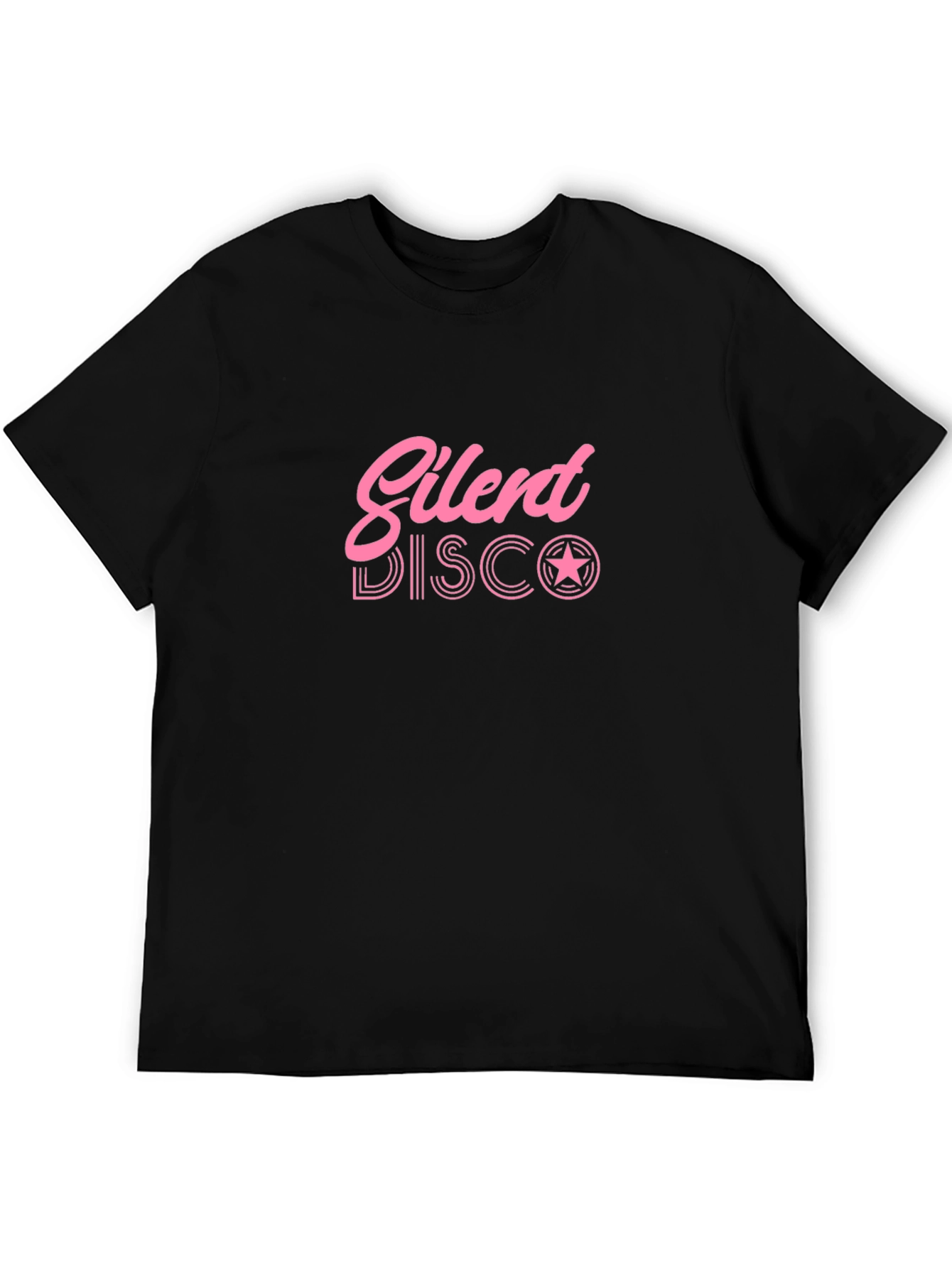 Black Silent Disco T-Shirt - Black Tee with Pink Graphic view 5