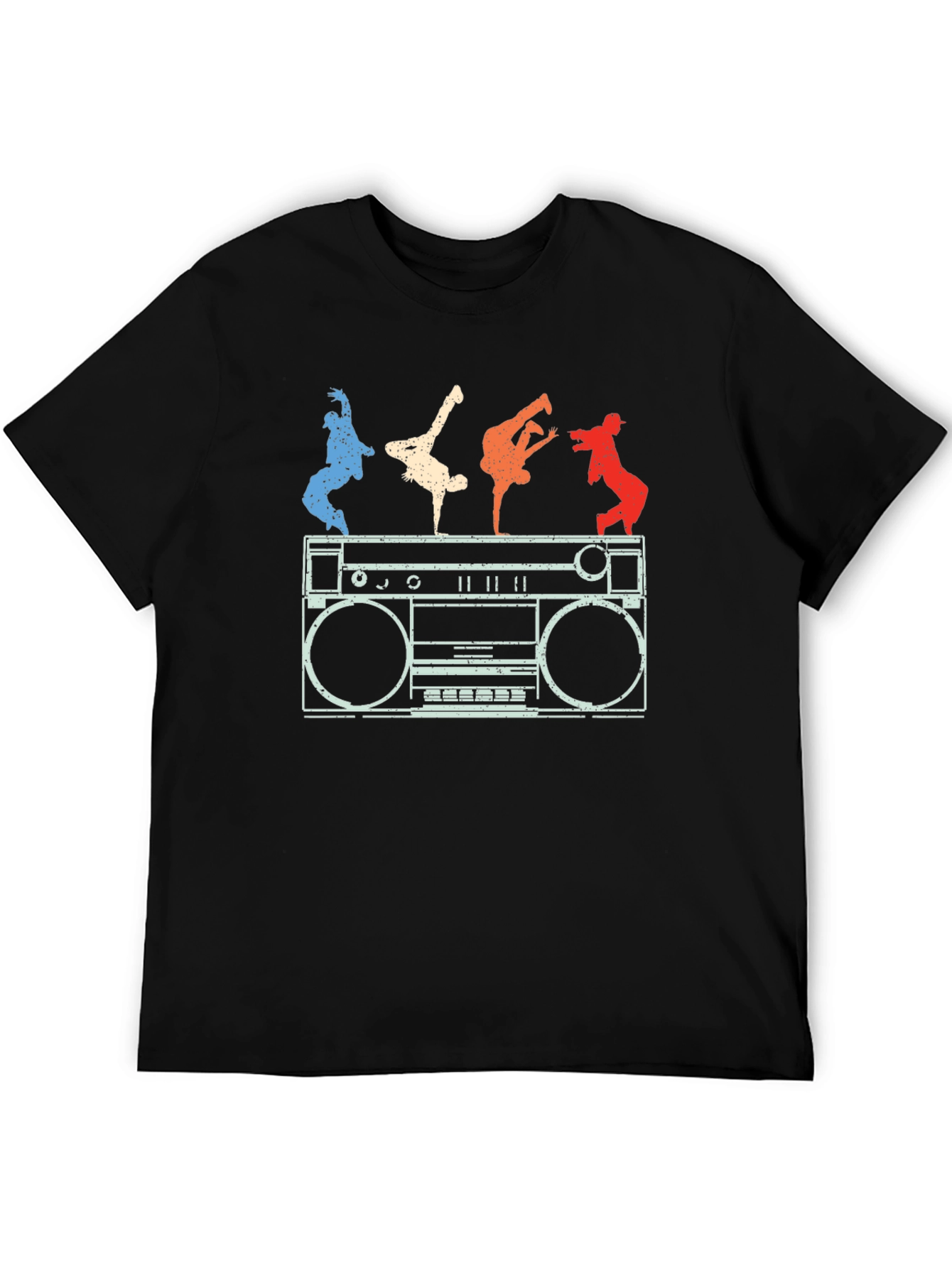 Black Retro Boombox & B-Boys Graphic T-Shirt view 5