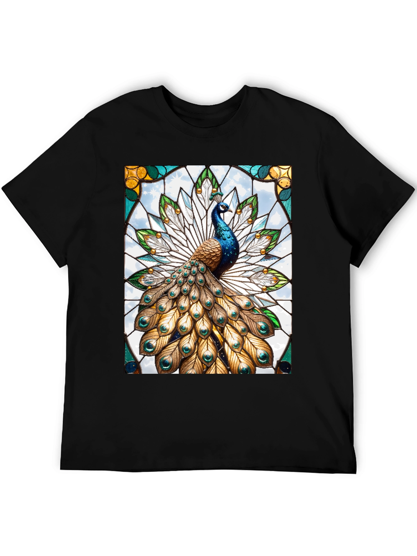 Black Peacock Stained Glass Graphic T-Shirt view 5