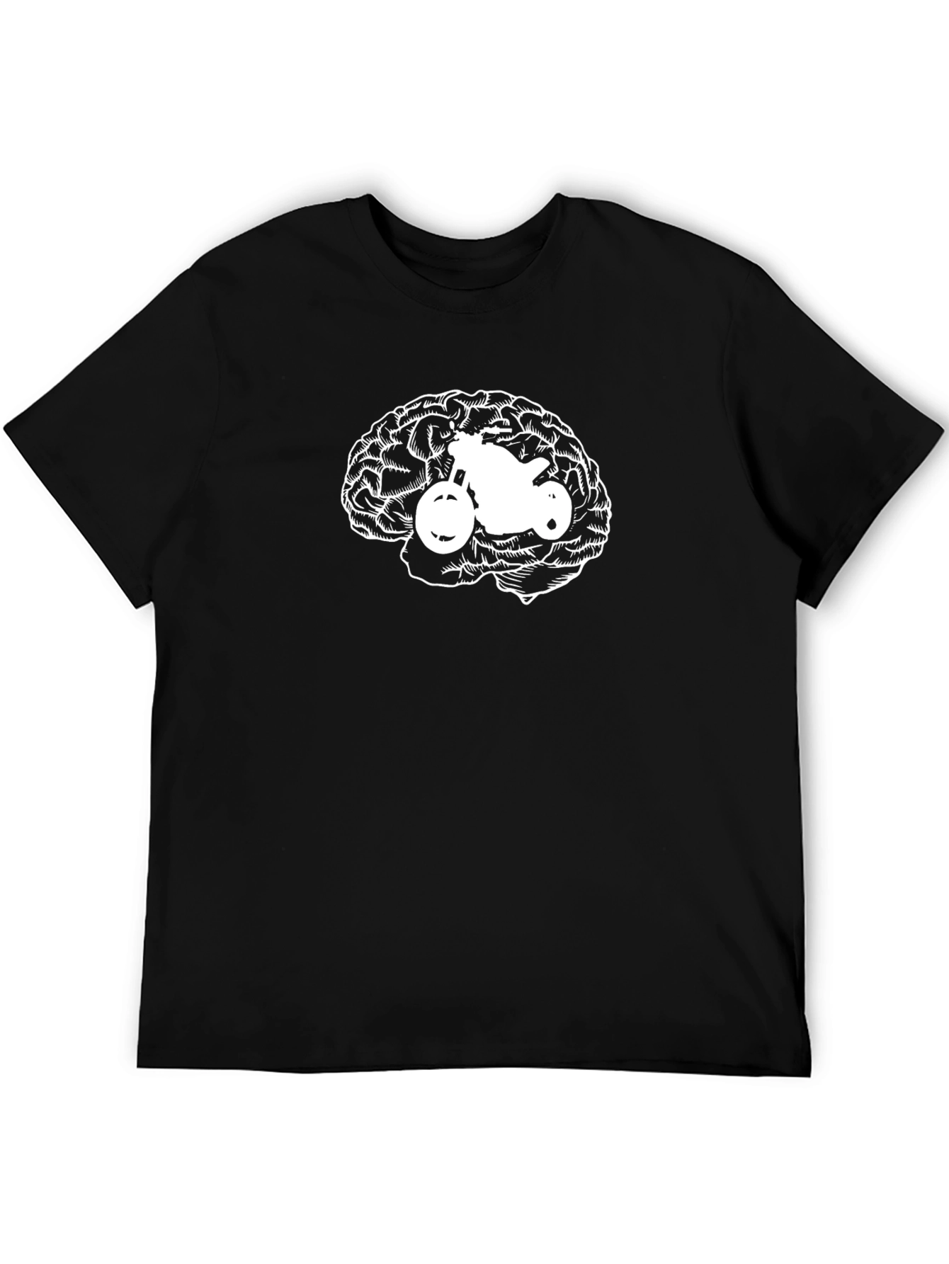 Black Motorcycle Brain T-Shirt - Black Crew Neck view 5
