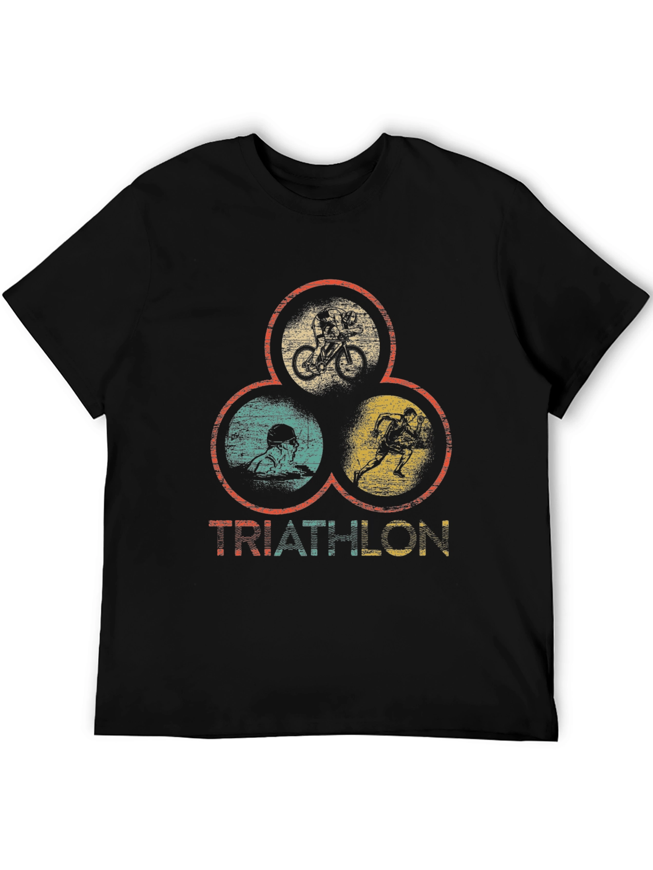 Black Triathlon T-Shirt: Vintage Style Sports Tee view 5
