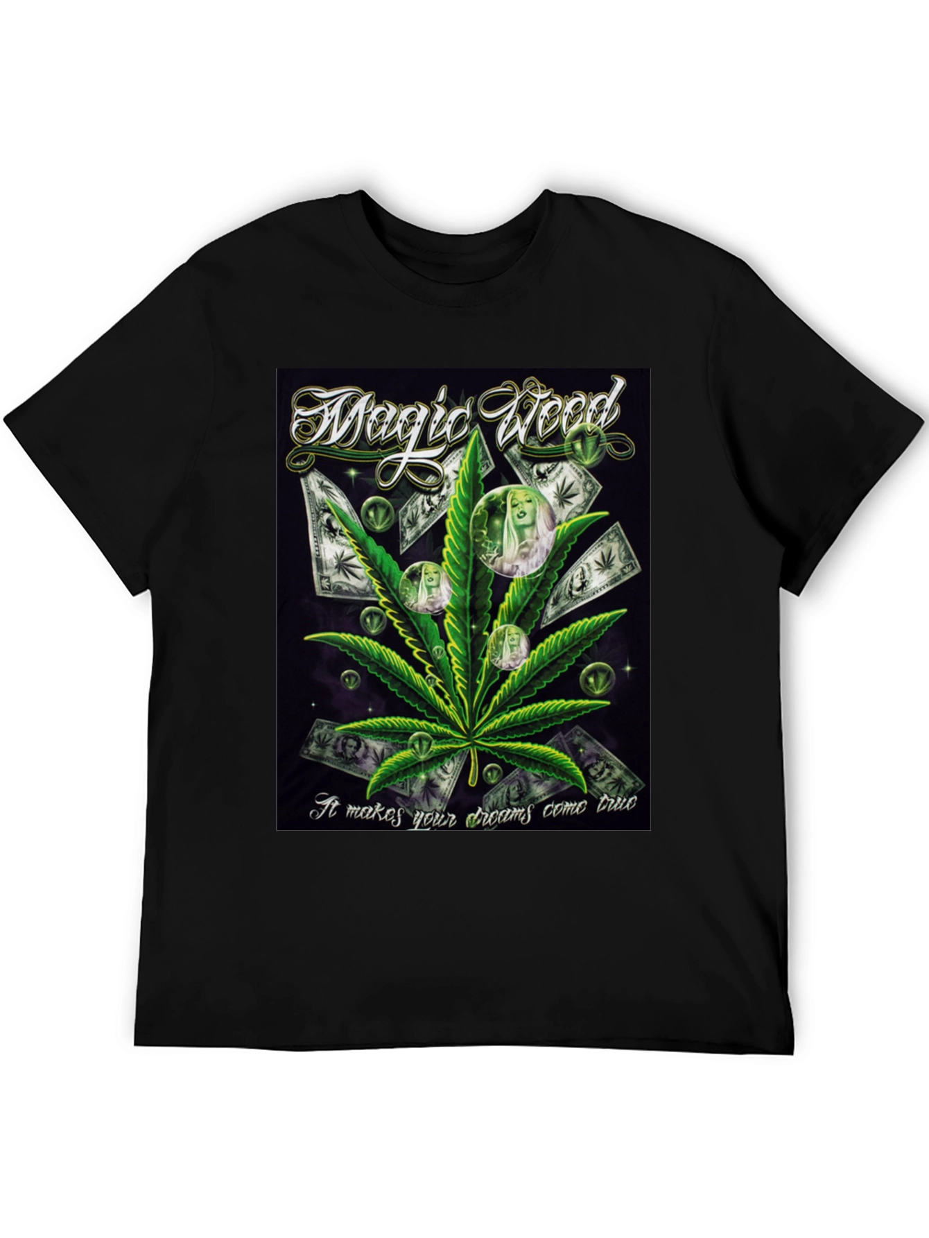Black Magic Weed Graphic Print Black T-Shirt view 5