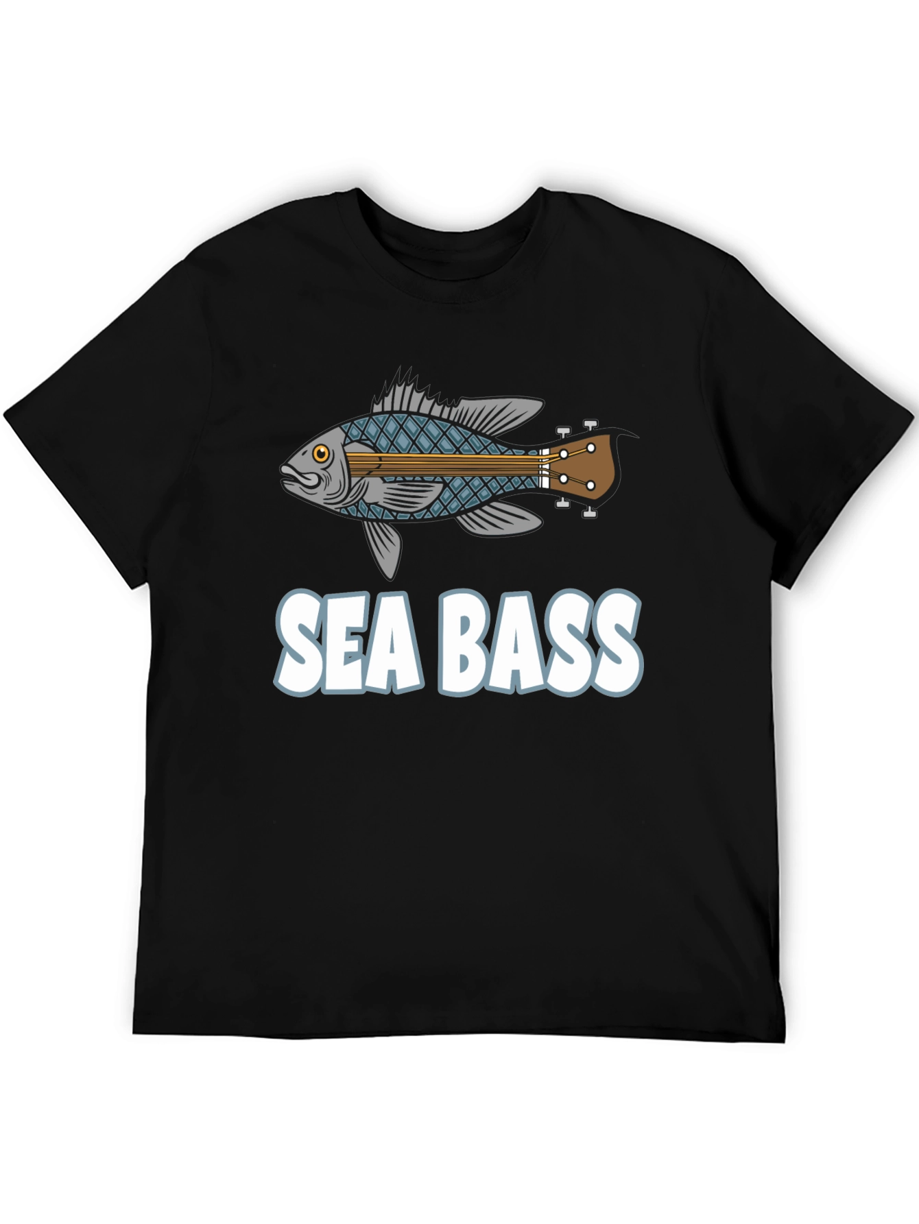 Black Sea Bass Guitar T-Shirt - Funny Music Fishing Tee view 5