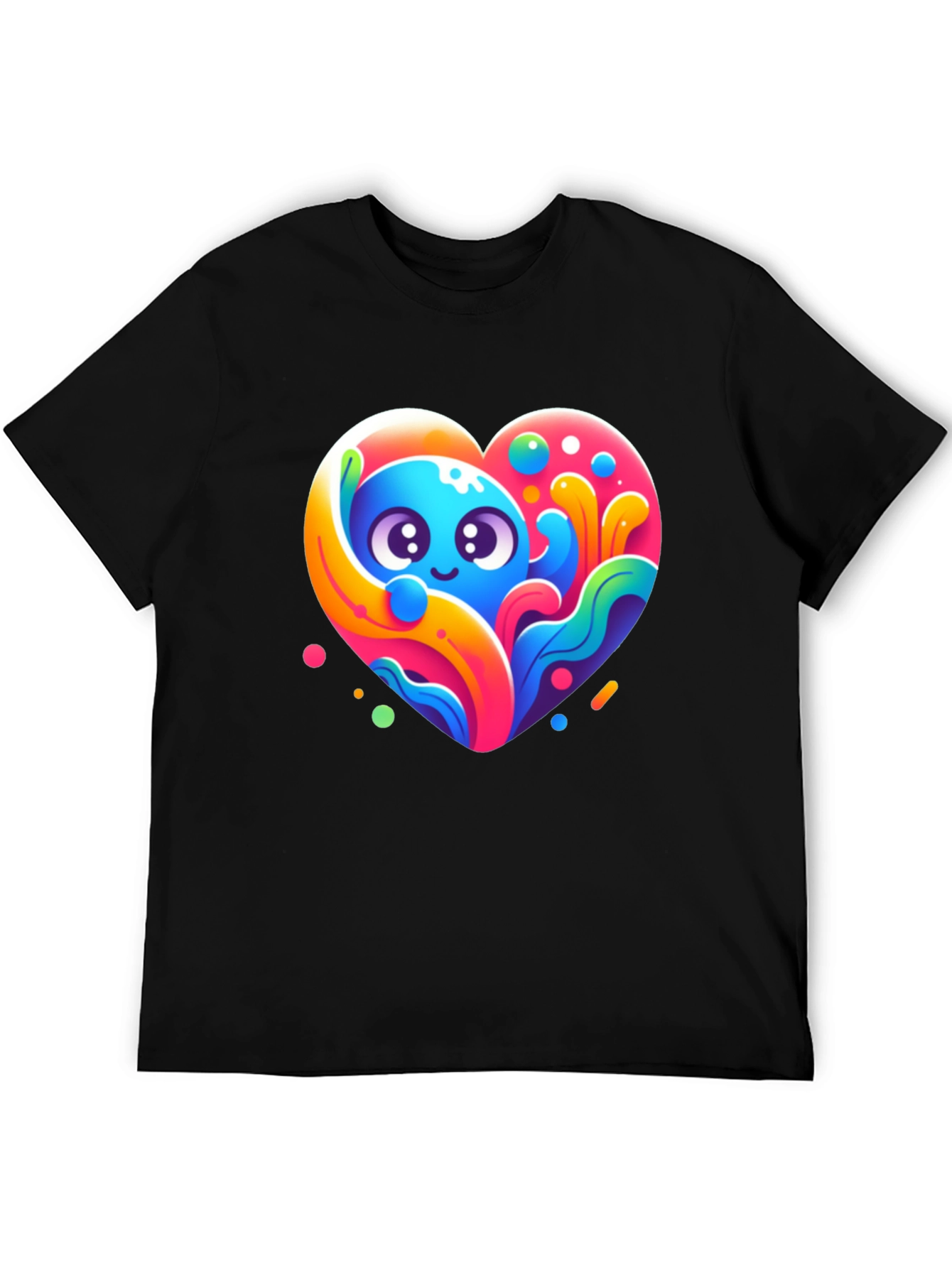 Black Cute Cartoon Heart Graphic Black T-Shirt view 5